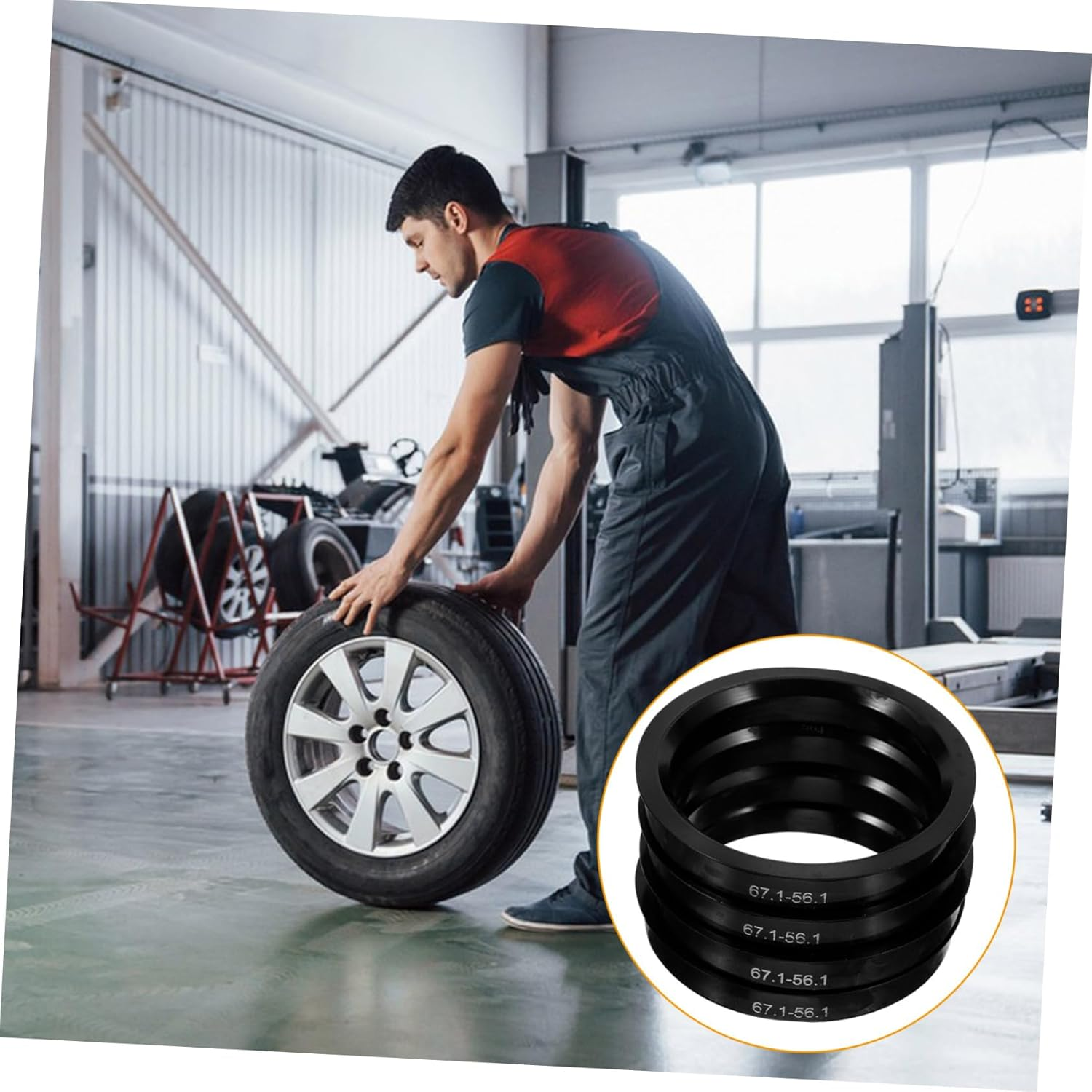 GANAZONO 4Pcs Car Wheel Hub Rings Hub Centric Rings 67.1-56.1Mm Plastic Center Bore Adapter for Automotive Wheel Accessories Car Exterior Decoration image number 2