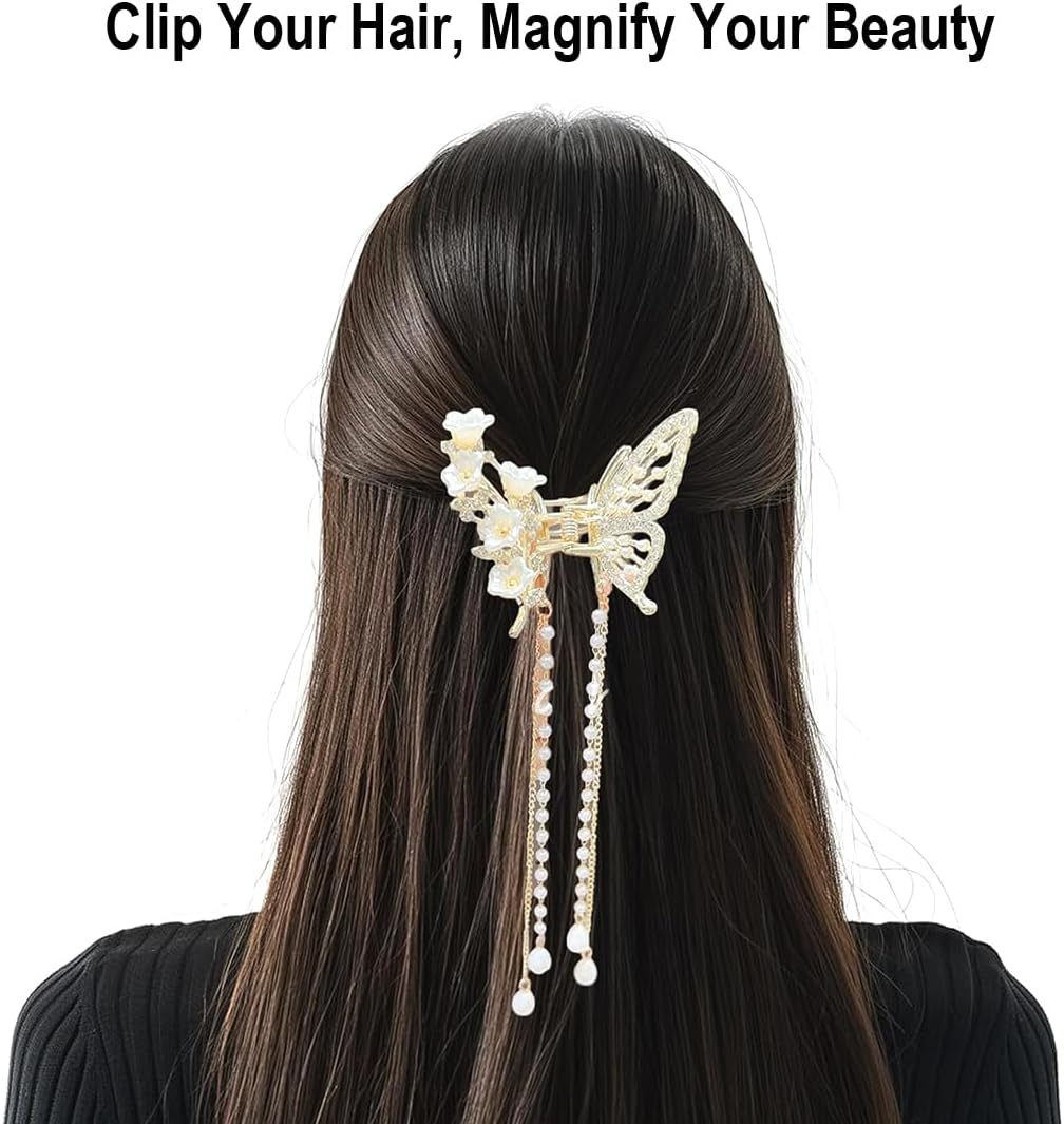 Bangbobi Butterfly Hair Accessories - Set of 3 Elegant Hair Clips with Metal and Pearls for Women and Girls - Hair Clip Butterfly Pearls Rhinestone image number 1