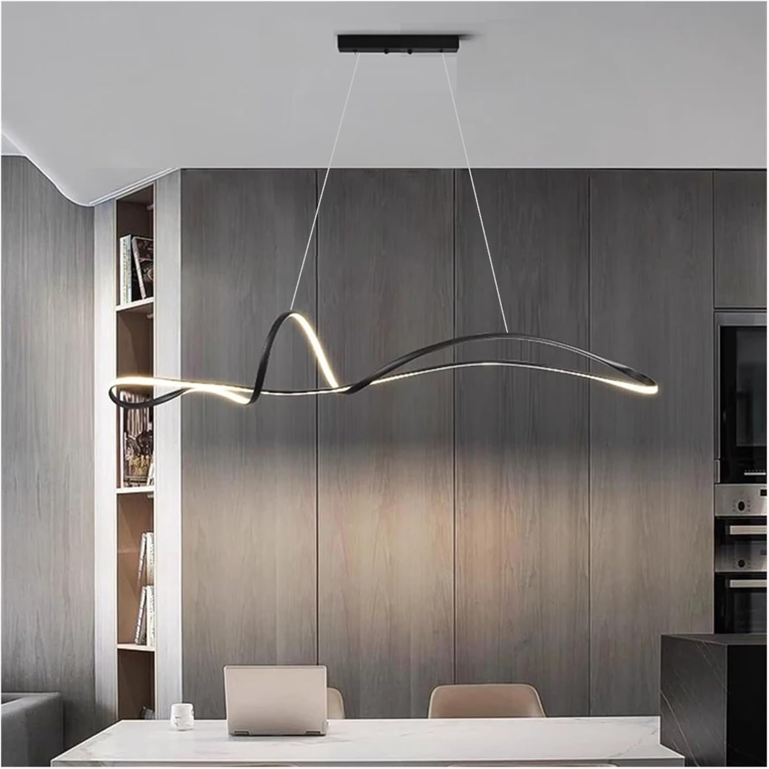 BAMDECOR A210 Modern LED Linear Pendant Lights with Dimmable LED and Adjustable Hanging Length 120Cm/150Cm -Black (180CM)