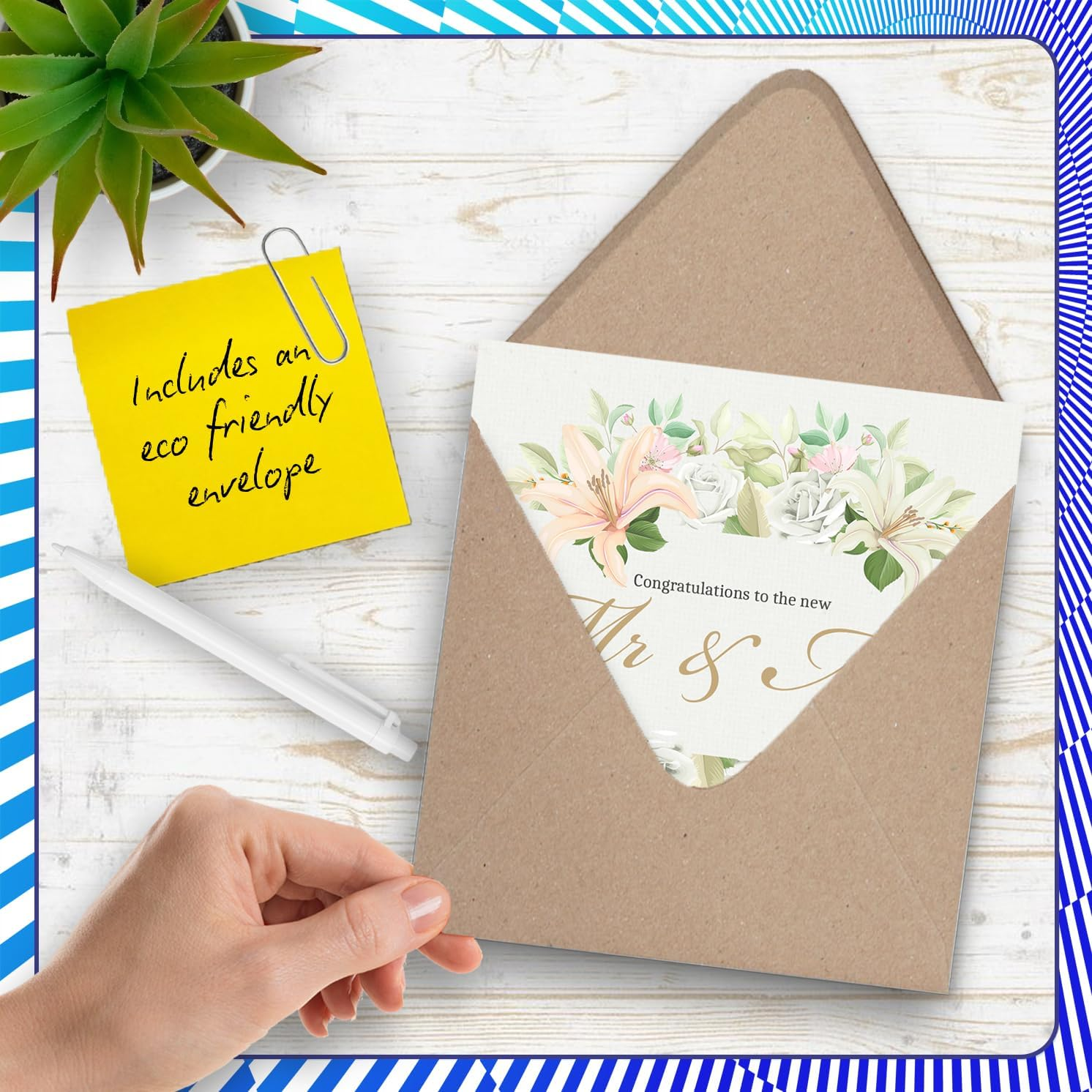 Wedding Card for Couples - Floral Bouquet Mr & Mrs - Congratulations Gifts, Congrats Well Done Card for Friends Family Colleague Neighbour, 145Mm Happy Marriage Greeting Cards - Mrsmrs image number 4