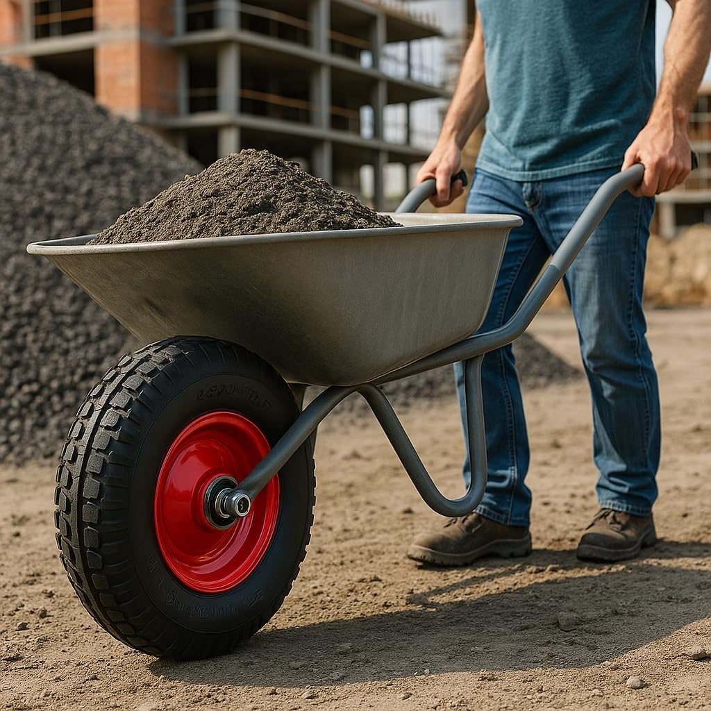 2PCS 25.4Mm Bore 16" Pneumatic Wheelbarrow Wheels with 4.8/4.00-8 Tires, 1" Roller Bearing, Metal Rim, 120Kg Capacity, for Garden, Farm, Outdoor Use, Lightweight and Durable, Not for Highway Use image number 4