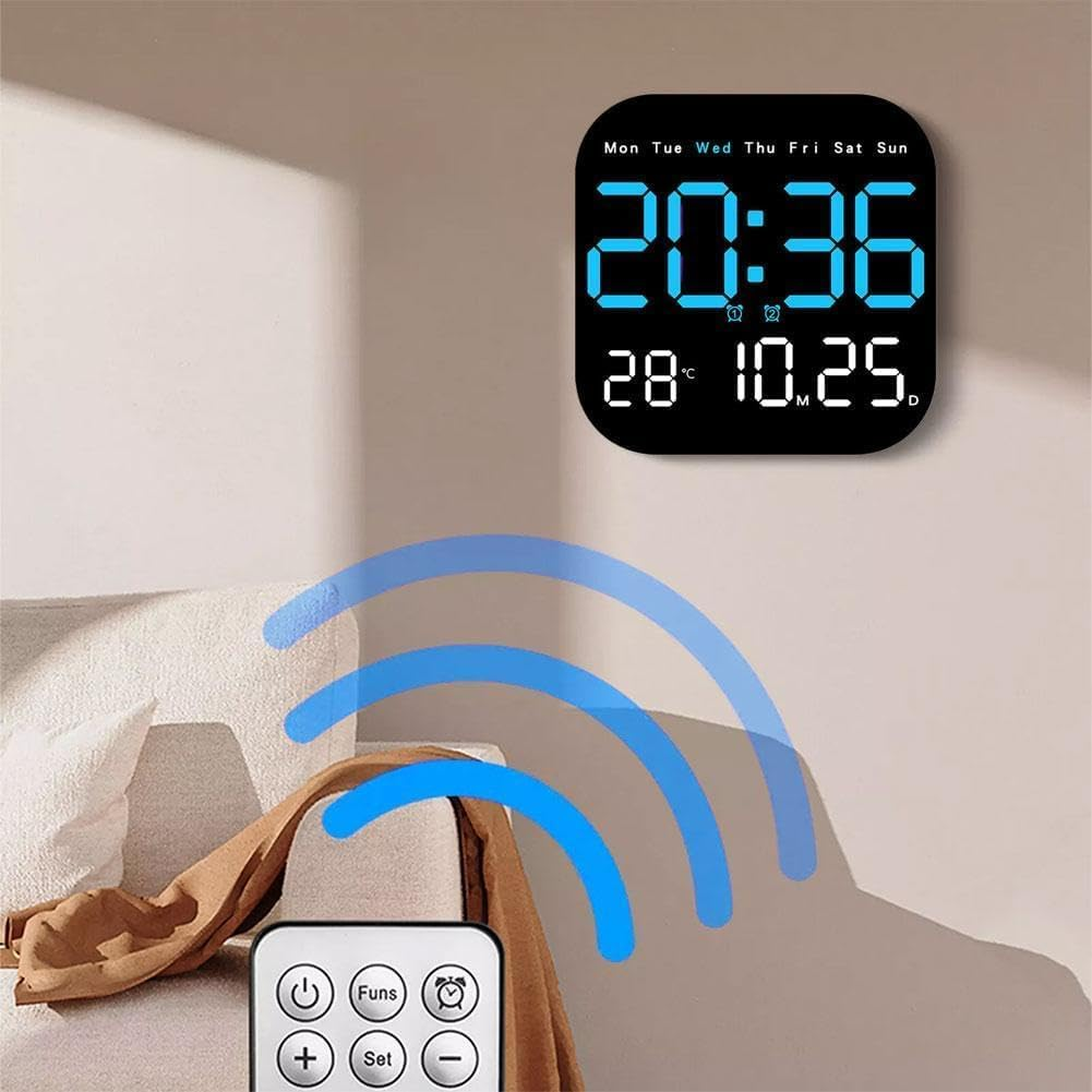 Digital Wall Clock, 9'' LED Digital Clock with Remote Control for Living Room Decoration, Week/Date/Temperature, Auto Brightness, Standing and Hanging for Living Room, Bedroom, Office Decor image number 4