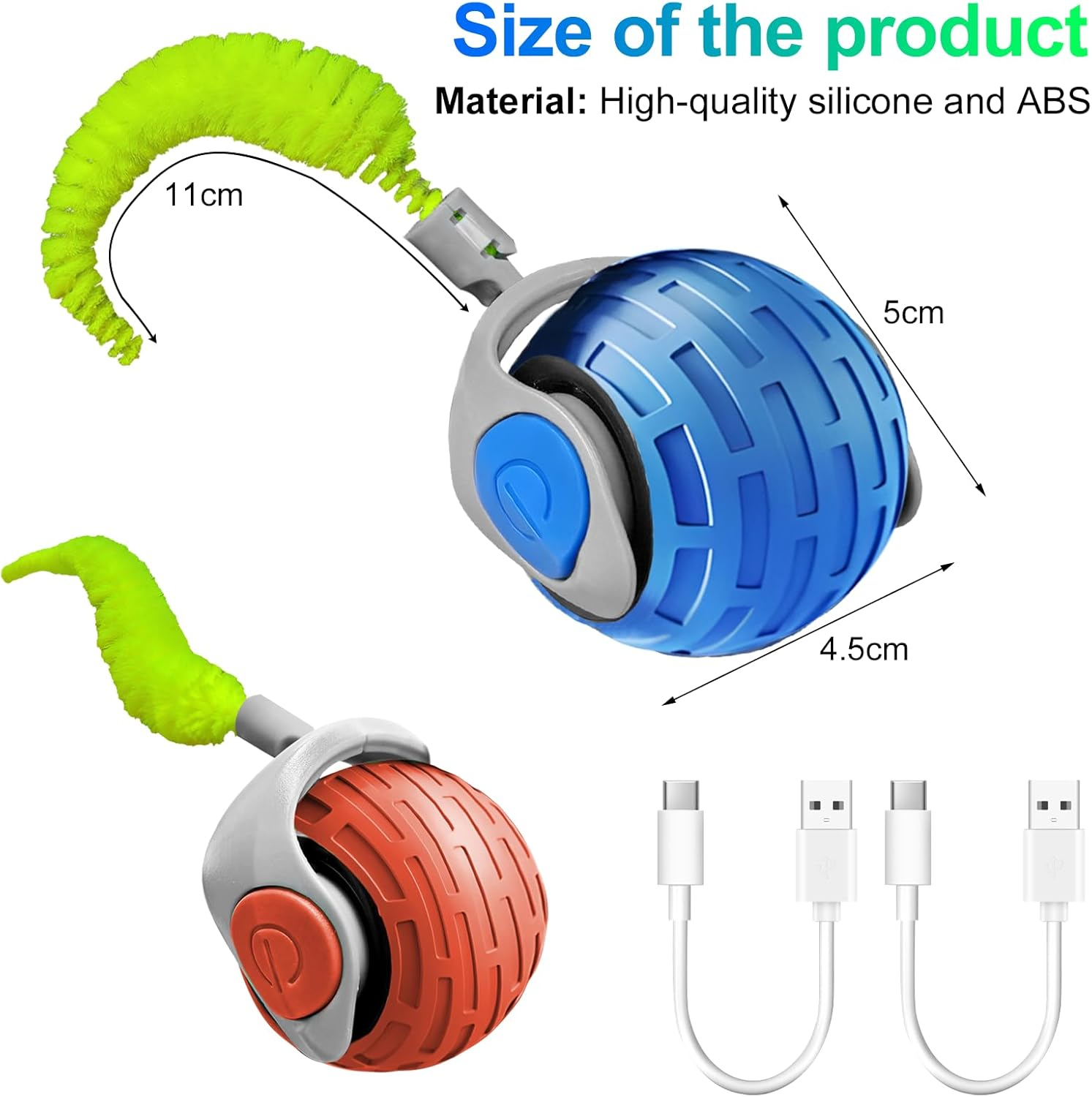 Wenosda Interactive Cat Toy Ball, 2Pcs Rechargeable Cat-Balls, Dog Automatic Electric Moving Rolling Ball, Rechargeable Smart Pet Toy with 2 Adjustment Modes (Blue +Red image number 6