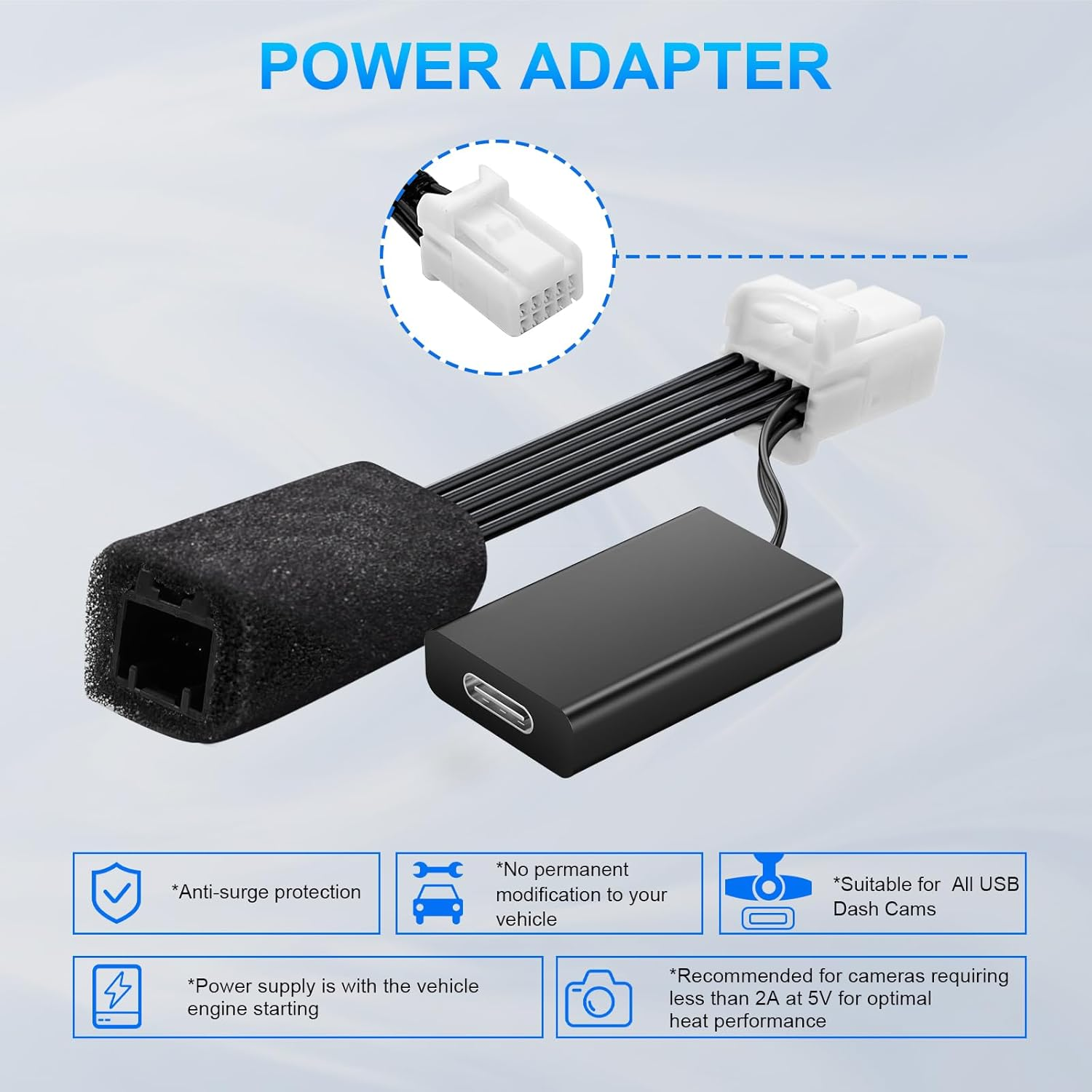 Dashcam Power Adapter 10 Pin (Model A) Custom for Hyundai Kia Telluride Sorento Soul Rio Carnival Sedona EV6 and More,Gps Radar Mirror Camera Dash Cam Adapter,Connects to Rearview Mirror (Hidden)