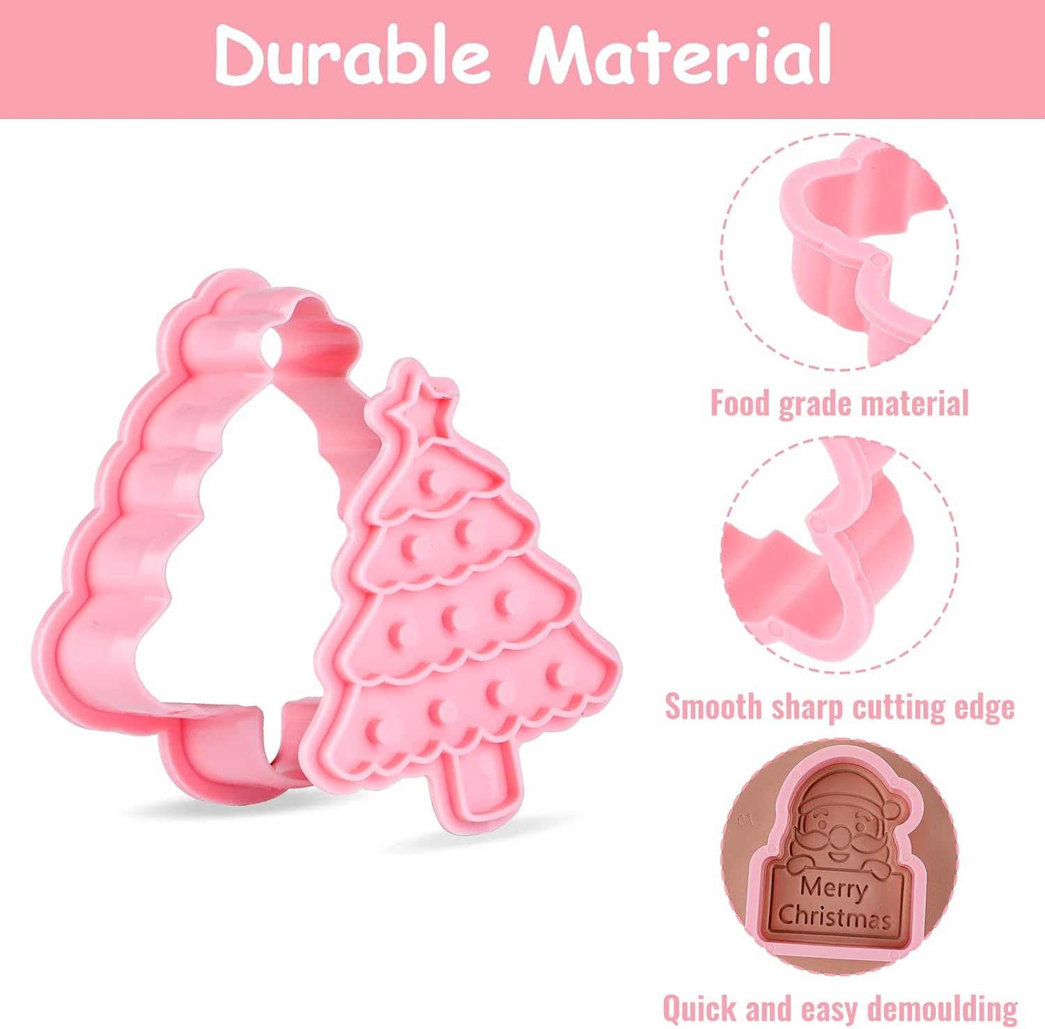 Christmas Cookie Cutters, Pack of 8 Plastic Cookie Stamps, Christmas 3D Cookie Cutters for Motif Cakes, Cake Decoration, Biscuits, Baking, Kitchen Accessories image number 2