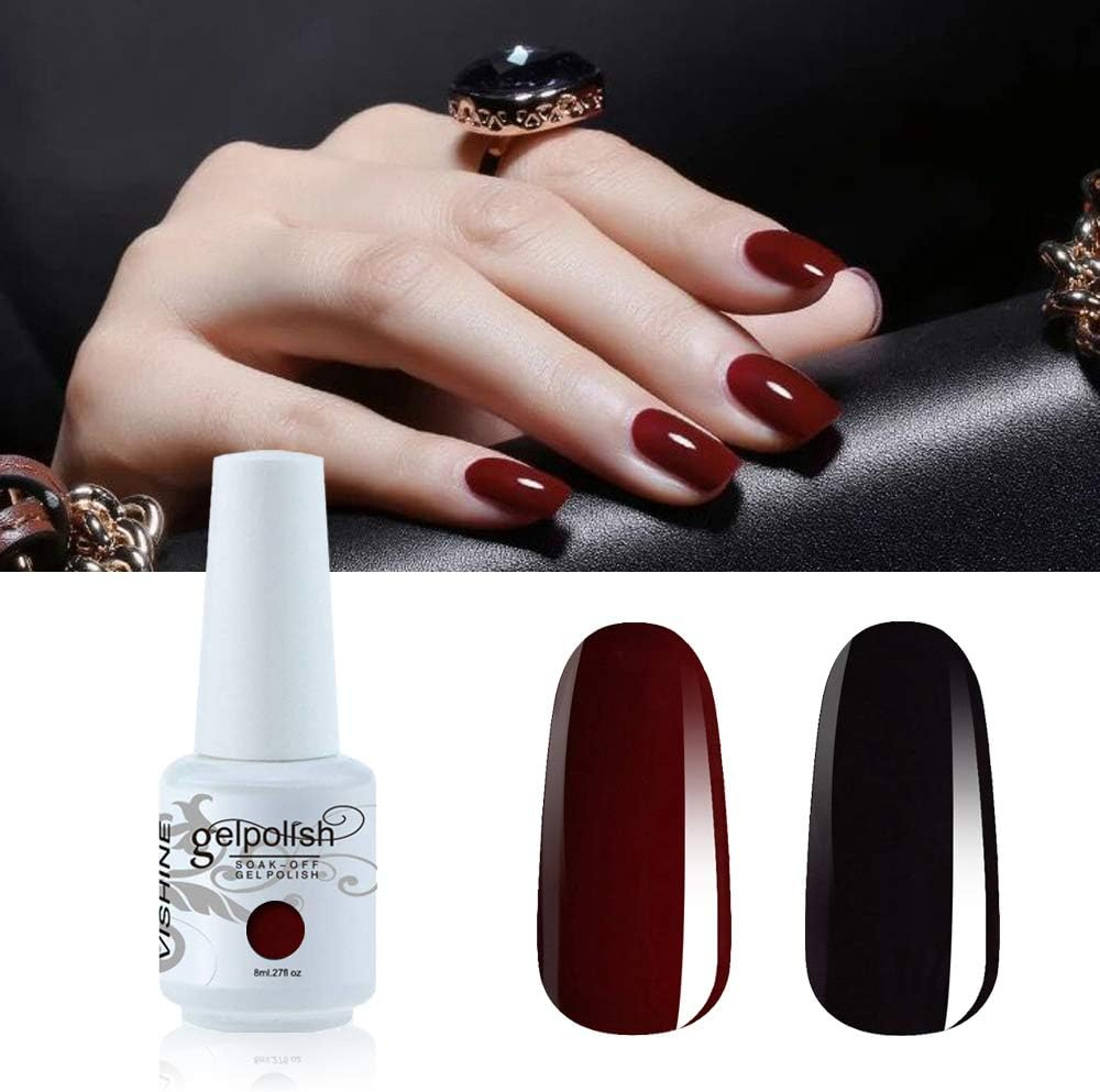 Vishine Set of 2 Colours Red Bordeaux & Black Semi-Permanent Gel Soak off UV LED Nail Art Manicure 8Ml image number 3
