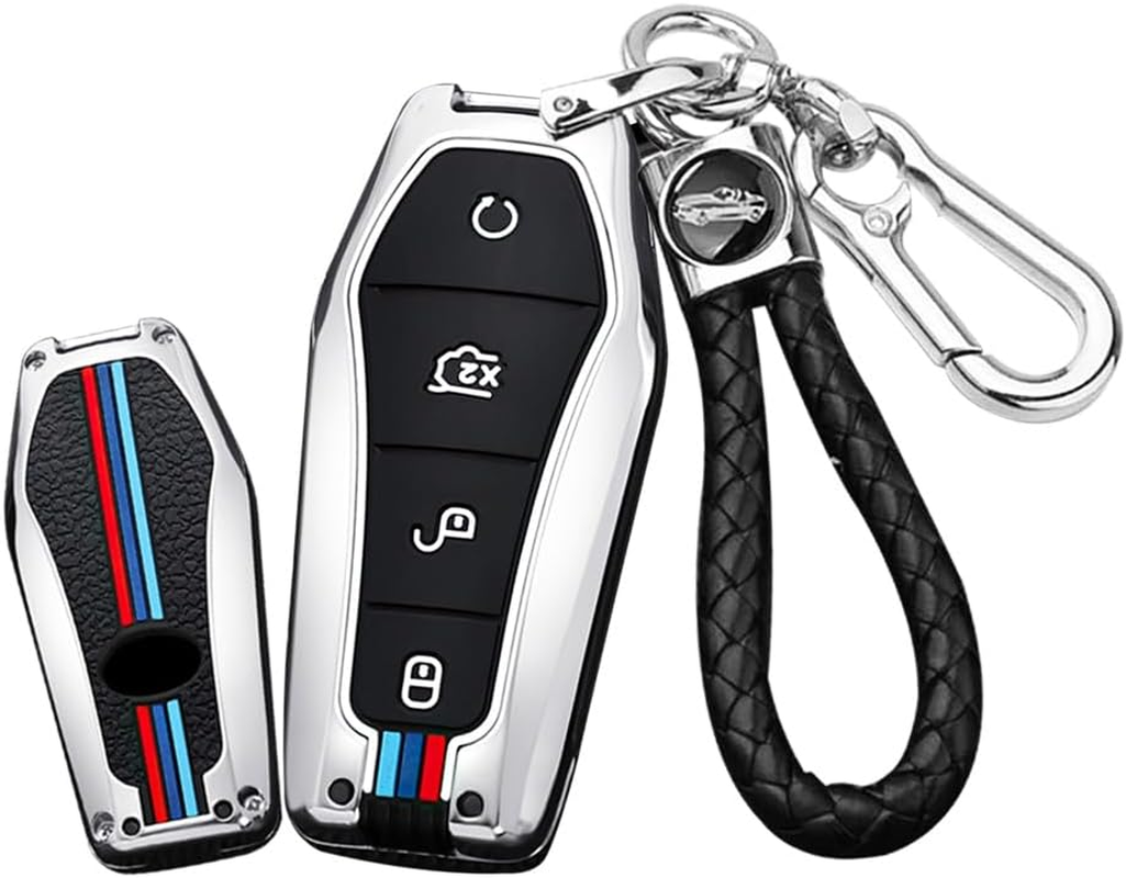 Ontto Metal Car Key Fob Cover Fit for BYD Song Qin Han EV Tang DM Plusdmi Atto 3 Han EV Dolphin 2018-2022 Smart Key Case Keyring Silicone Key Shell Holder Bag Keychain Accessories 4 Button Black B