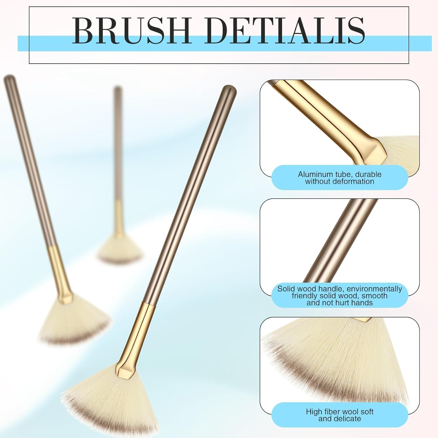 12 Pcs Soft Facial Fan Brush Blush Makeup Brush Face Mask Acid Applicator Multi Use Cosmetic Tools for Peel Mask Makeup for Mud Cream(Champagne) image number 3