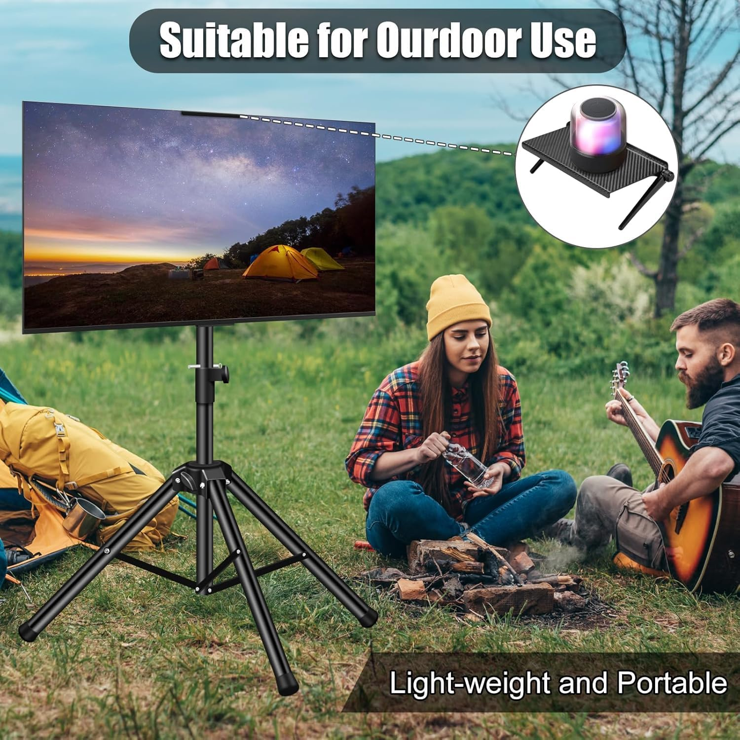 Portable TV Tripod Stand with TV Top Shelf Adjustable TV Stand Universal TV Tripod Outdoor Floor Stand for 30"-55" TV No Drilling Needed image number 4