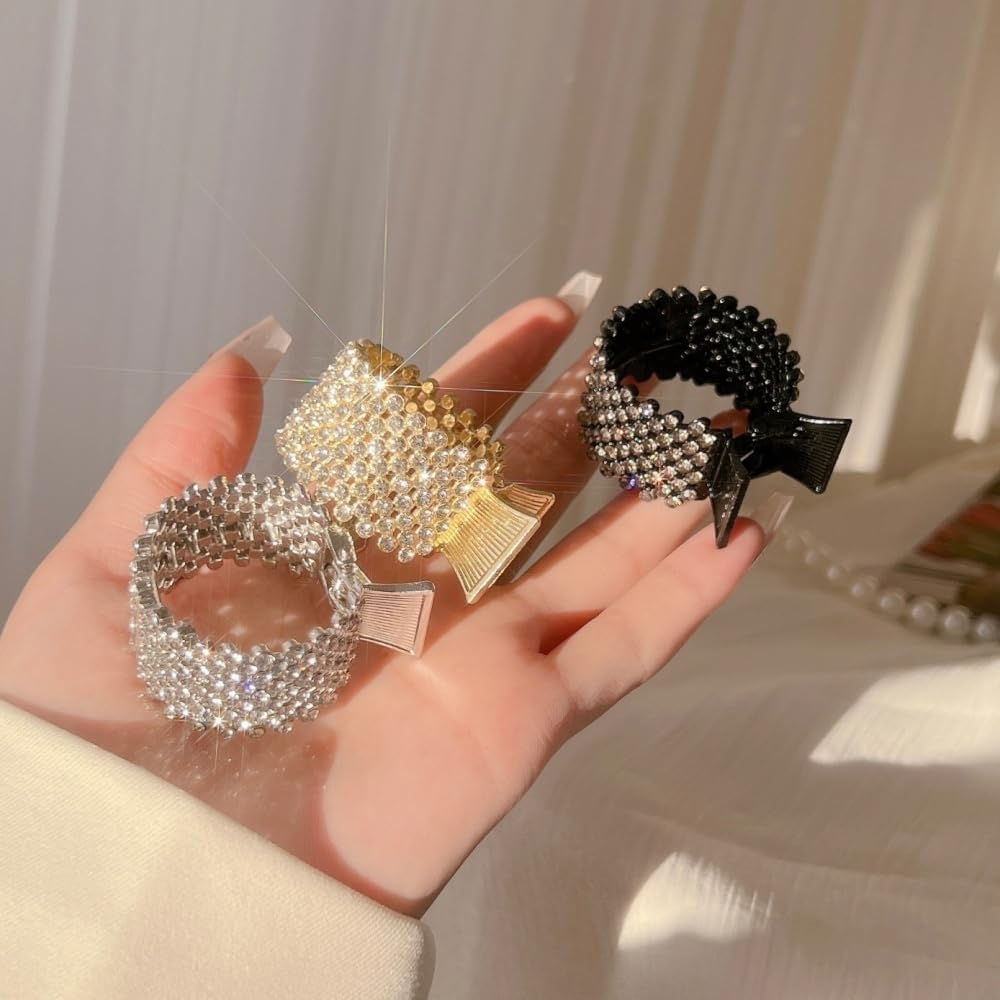 Esshogo Pack of 3 Women'S Hair Clips Metal Rhinestone Hair Clips Holder High Ponytail Non-Slip Fashionable for Thick Thin Hair image number 4