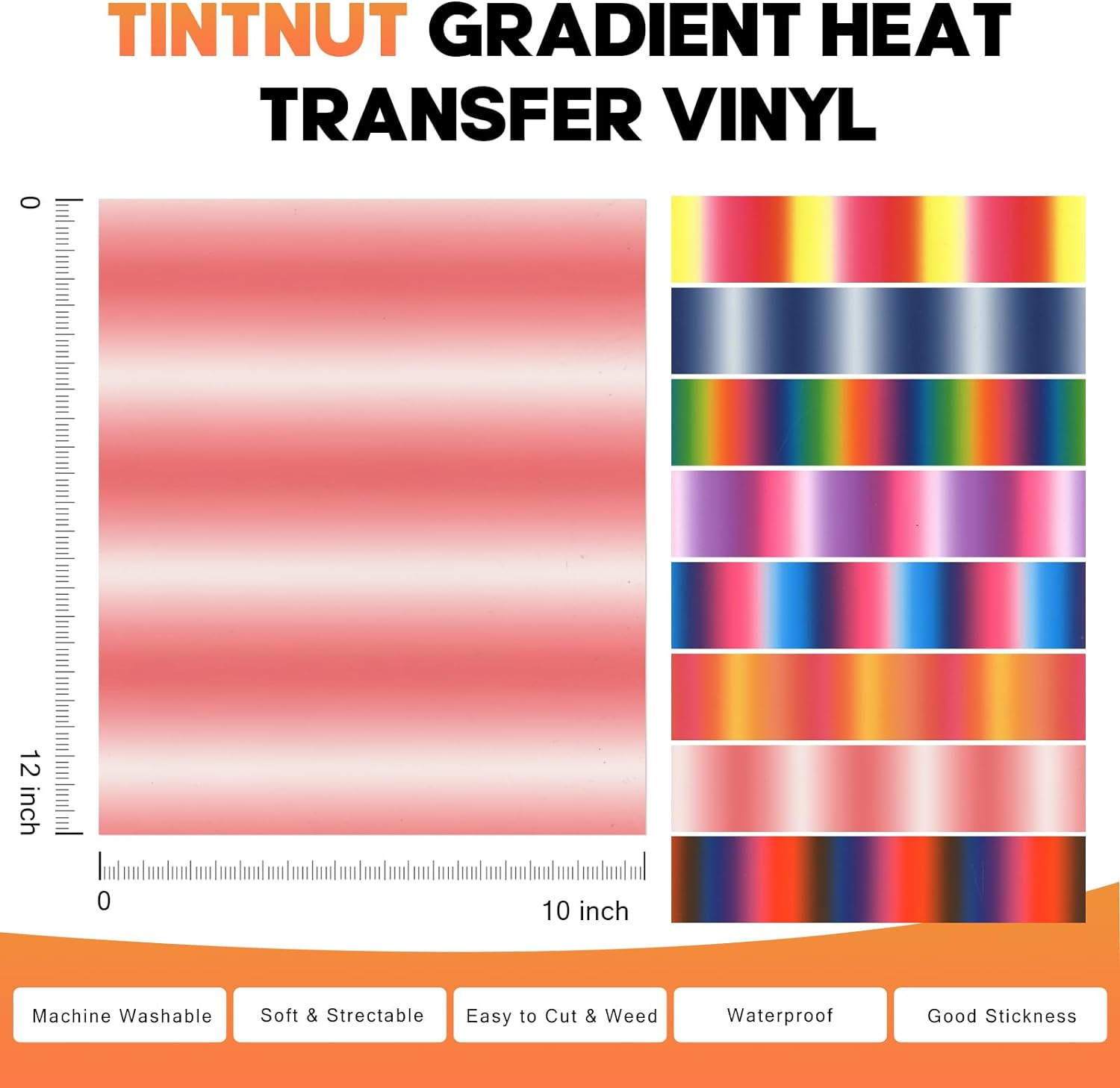 Tintnut Gradient HTV Heat Transfer Vinyl-8 Sheets 12 X 10 Inch Gradient Heat Transfer Vinyl Sunset HTV Vinyl Ombre HTV Iron-On-Vinyl for T-Shirts Compatible with Cricut & Cameo - Gradient-8Colors image number 2