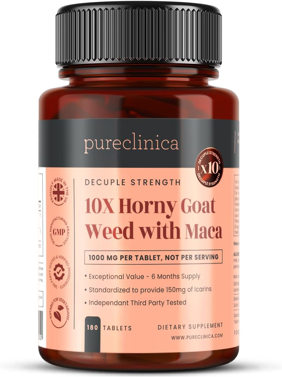 10X Horny Goat Weed Extract (3750Mg) Maca Extract (2500Mg) X 180 Tablets - 10 X More Icariins and Maca - and 5Mg Black Pepper Extract for 300% Increased Absorption: SKU: HGWM