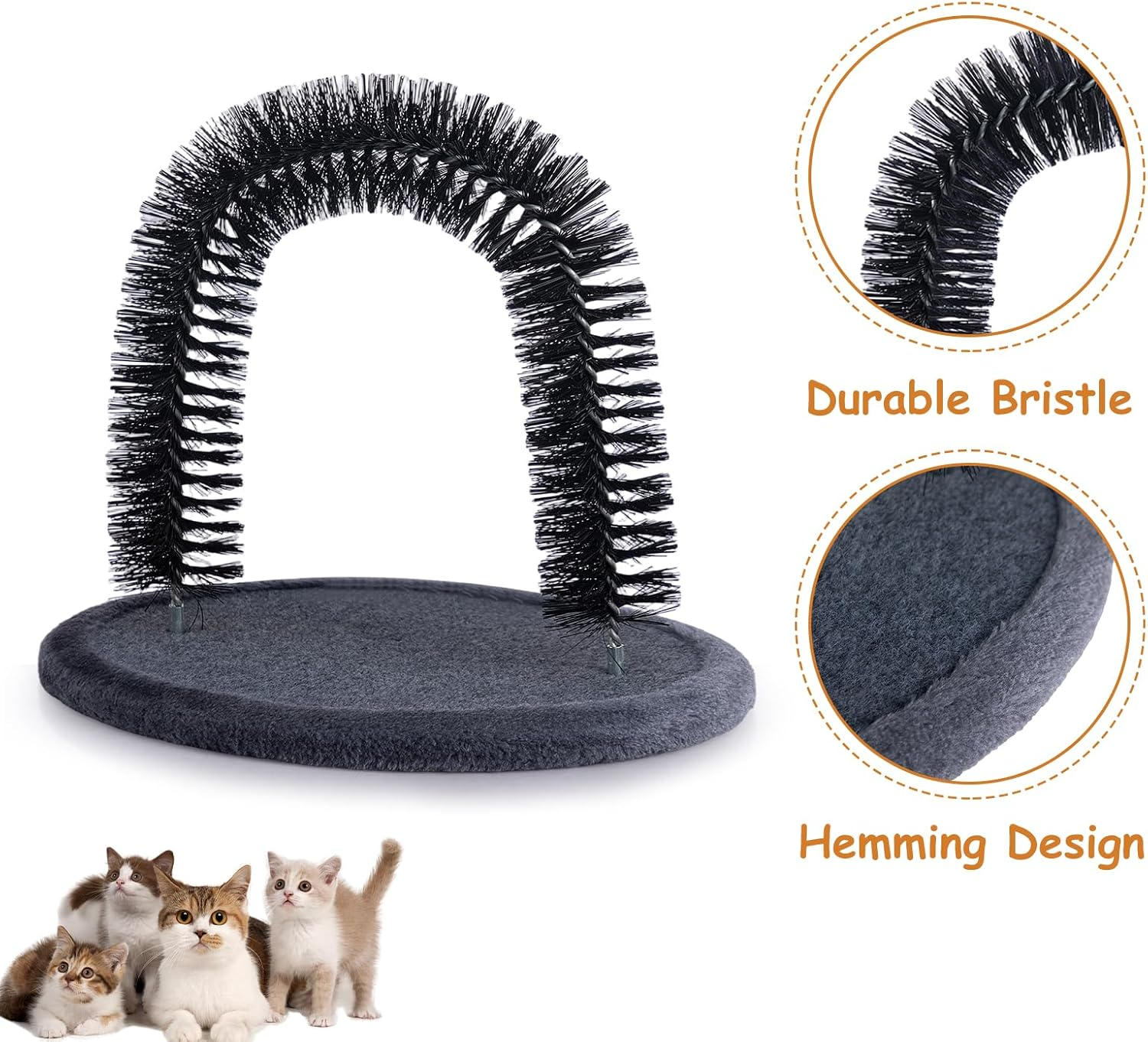 Hollypet Self Grooming Massager and Scratcher Toy - Cat Arch Brush for Back Grooming, Hair Cleaner Pads, Dark Gray - Dark Brown image number 4