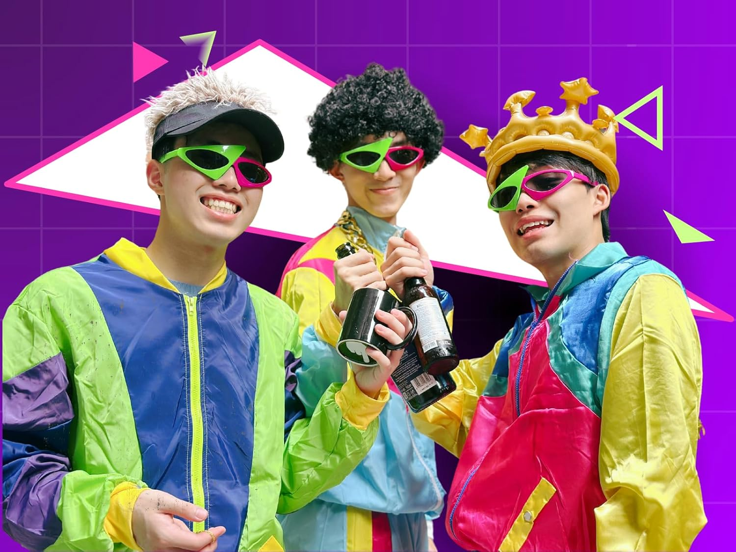 Novelty Party Sunglasses 80S Asymmetric Glasses Neon Glasses for Hip Hop Dance Halloween Party image number 2