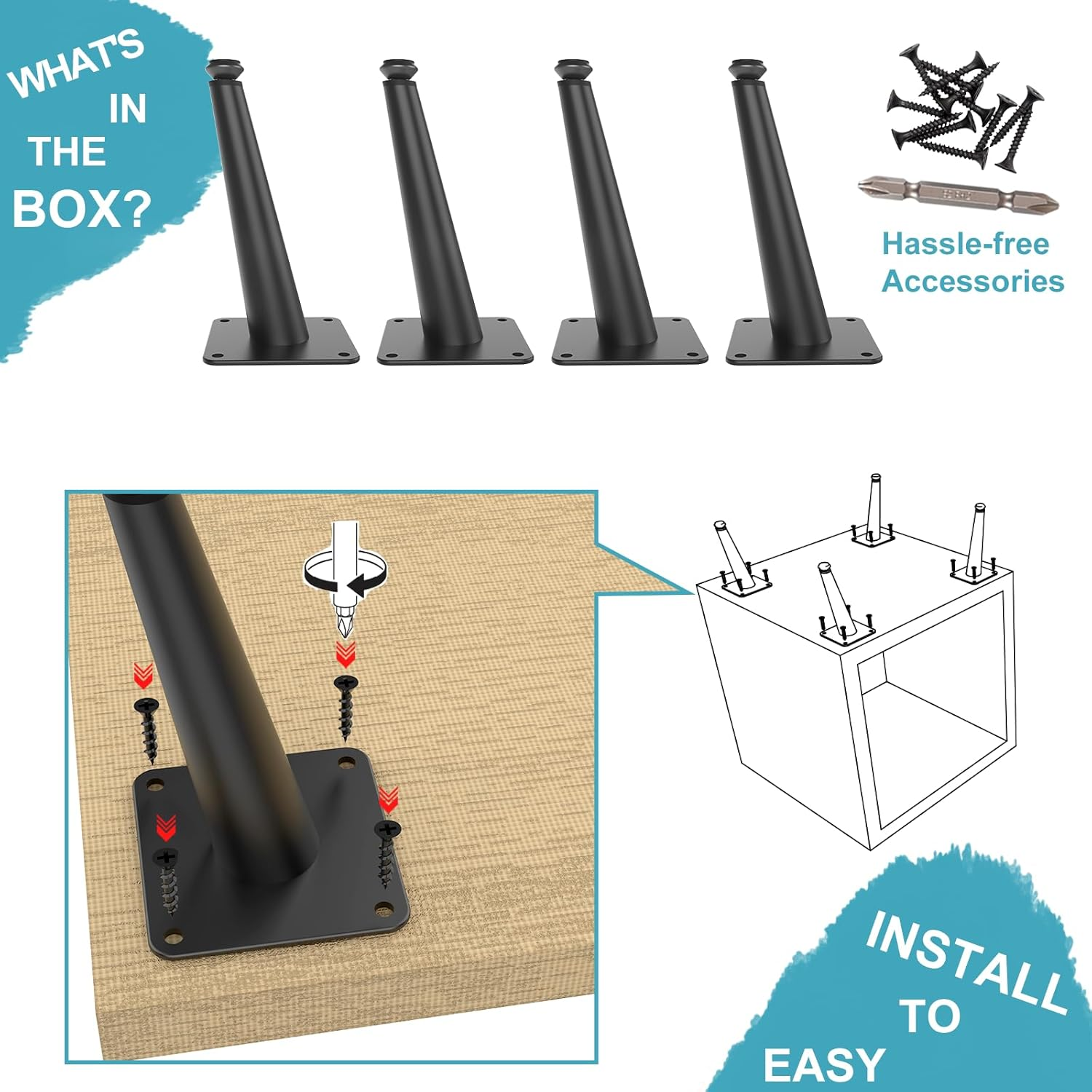 Sunvfafa Furniture Legs Heavy Duty 15.5Cm | 6 Inch, Replacement Cabinet Legs for Furniture Set of 4, Matte Black Metal Legs for Cube Storage, Mid Century Modern Short Dresser Feet for Nightstand