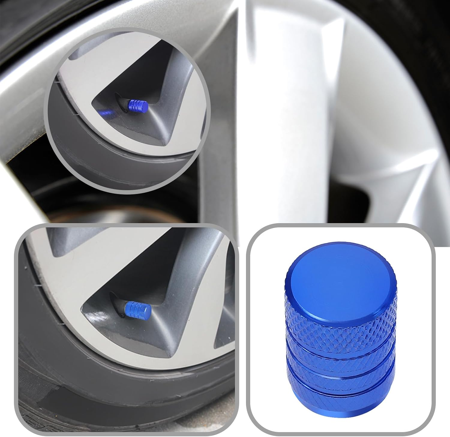 Ecsing 8PCS Tire Valve Stem Caps for Schrader Valves Aluminum Alloy Screw-On Easy Grip Dust-Proof Valve Cover for Car Motorcycle Bicycle Electric Vehicle Blue image number 6