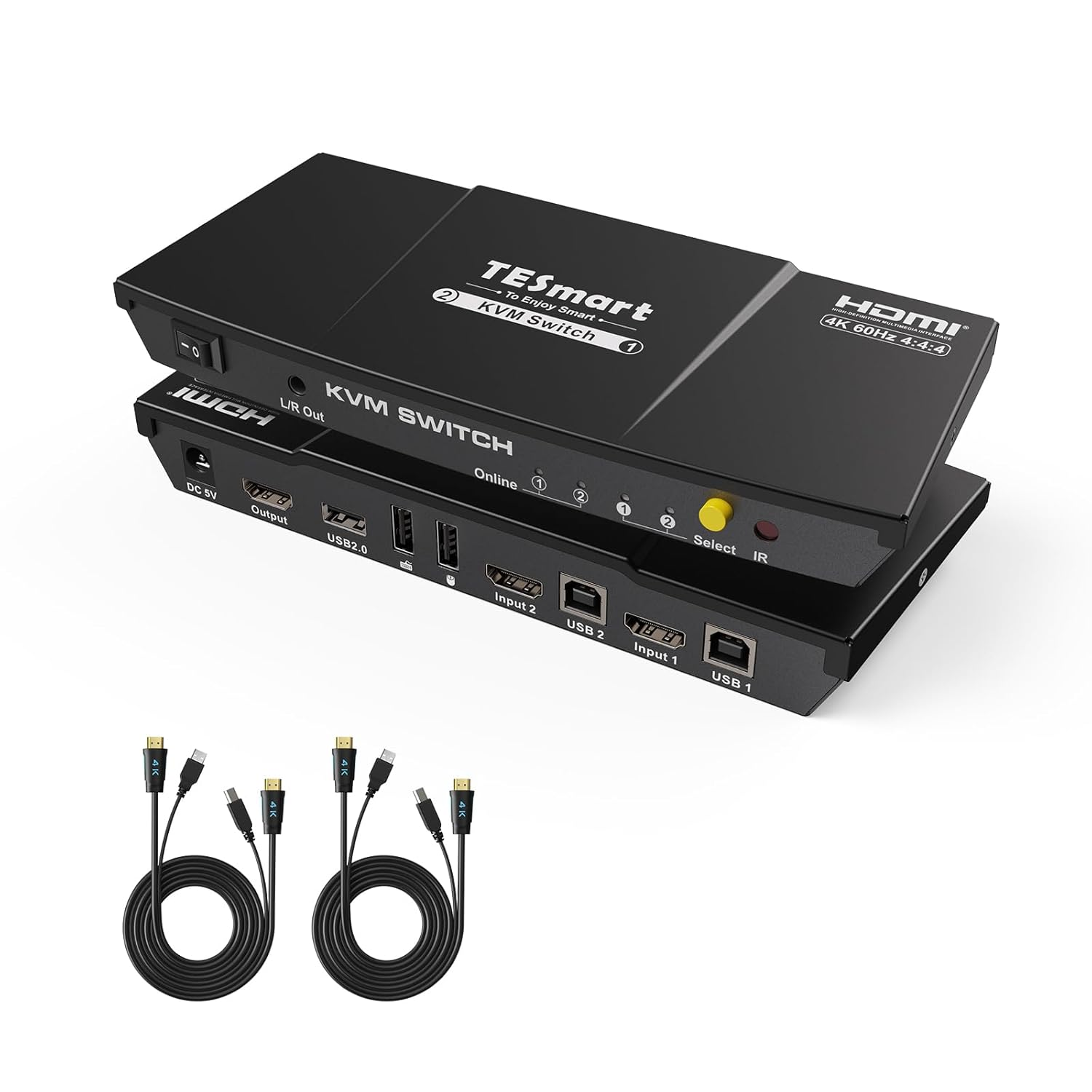 Tesmart KVM Switch 2 Computers 1 Monitor 4K@60Hz, Dual Monitor KVM Switch Support EDID Emulators | USB 2.0 | L/R Audio | 4 Switching Methods with 2 Input Cables for Home Office/Gaming image number 1