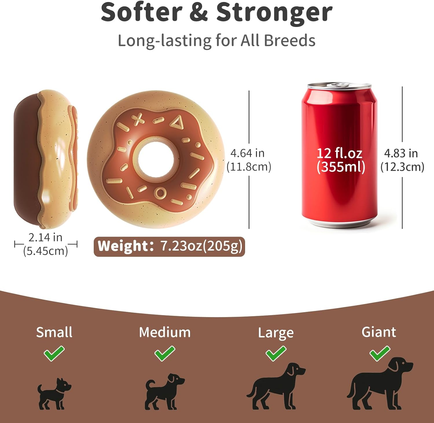 Joybruko Dog Toys for Aggressive Chewers, Indestructible Squeaky Chew Toy to Keep Them Busy, Interactive Rubber Donut with Milk Flavor & Bounce, Teeth Cleaning for Small Medium Large Breed, Brown