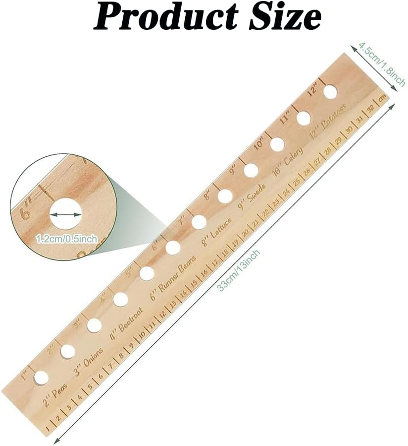 NYGHMY Wooden Planting Ruler and Dibber Set | Seed Spacing Tool for Raised Bed Gardening and Vegetable Gardens | 13 Inch Length, 1.8 Inch Width | Outdoor Garden Accessories image number 6