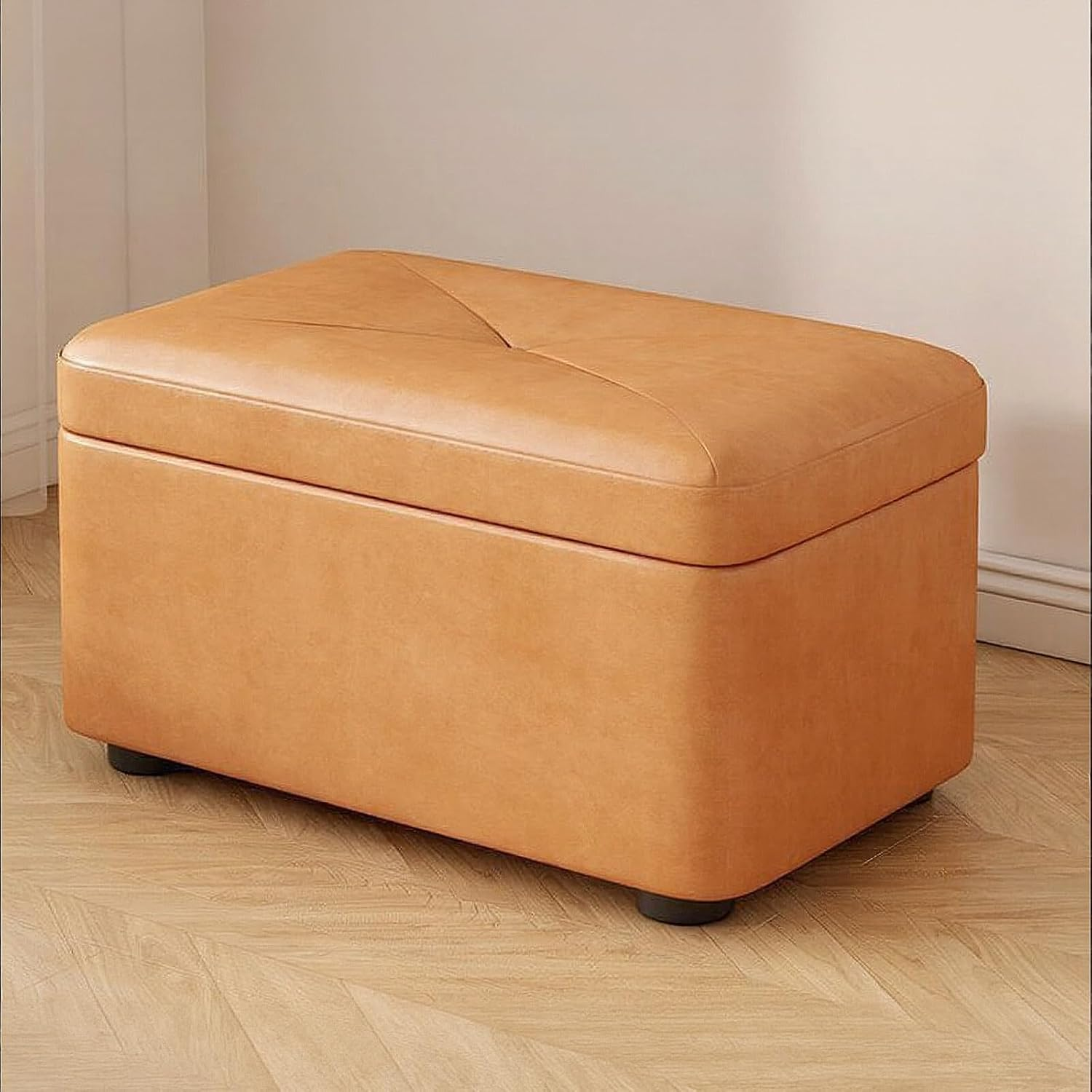 Uandhome Storage Ottoman Cube Storage Box,Multipurpose Foot Stool PU Faux Leather,Square Ottoman Shoe Bench with Padded Seat for Living Room Bedroom Dorm (Blue)