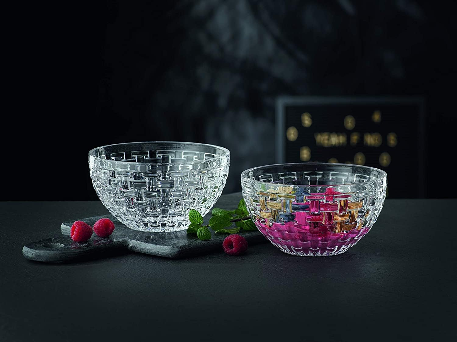 Nachtmann Bossa Nova Collection Bowl | Set of 2 Clear Crystal Glass Bowls | Basket Weave Glass Design | 6 Inch Mixing and Serving Bowl for Salad, Fruit and Snacks | Dishwasher Safe image number 1