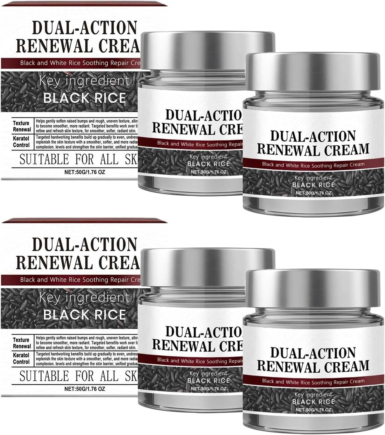 Dual-Action Renewal Cream - Black Rice & Rice Bran Moisturizer, Soothing Repair & Firming Body Cream, Advanced Hydrating Day Cream for Wrinkle & Fine Line, for All Skin Types (4) image number 4