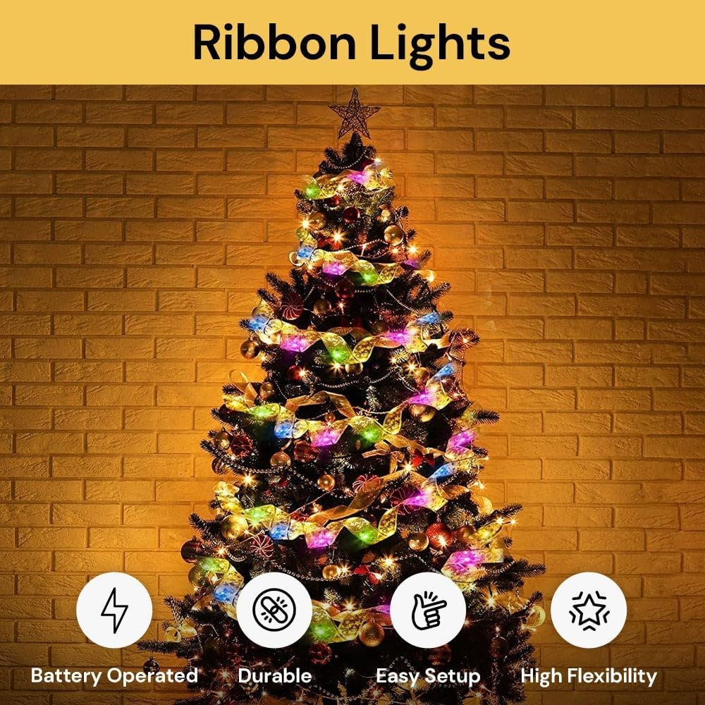 EZONEDEAL 20Leds Christmas Ribbon Lights Battery Operated Christmas Fairy Lights Indoor Christmas Tree Decoration Outdoor Christmas Decorations Garden Bedroom Party Decor Multicolor (2M) image number 4