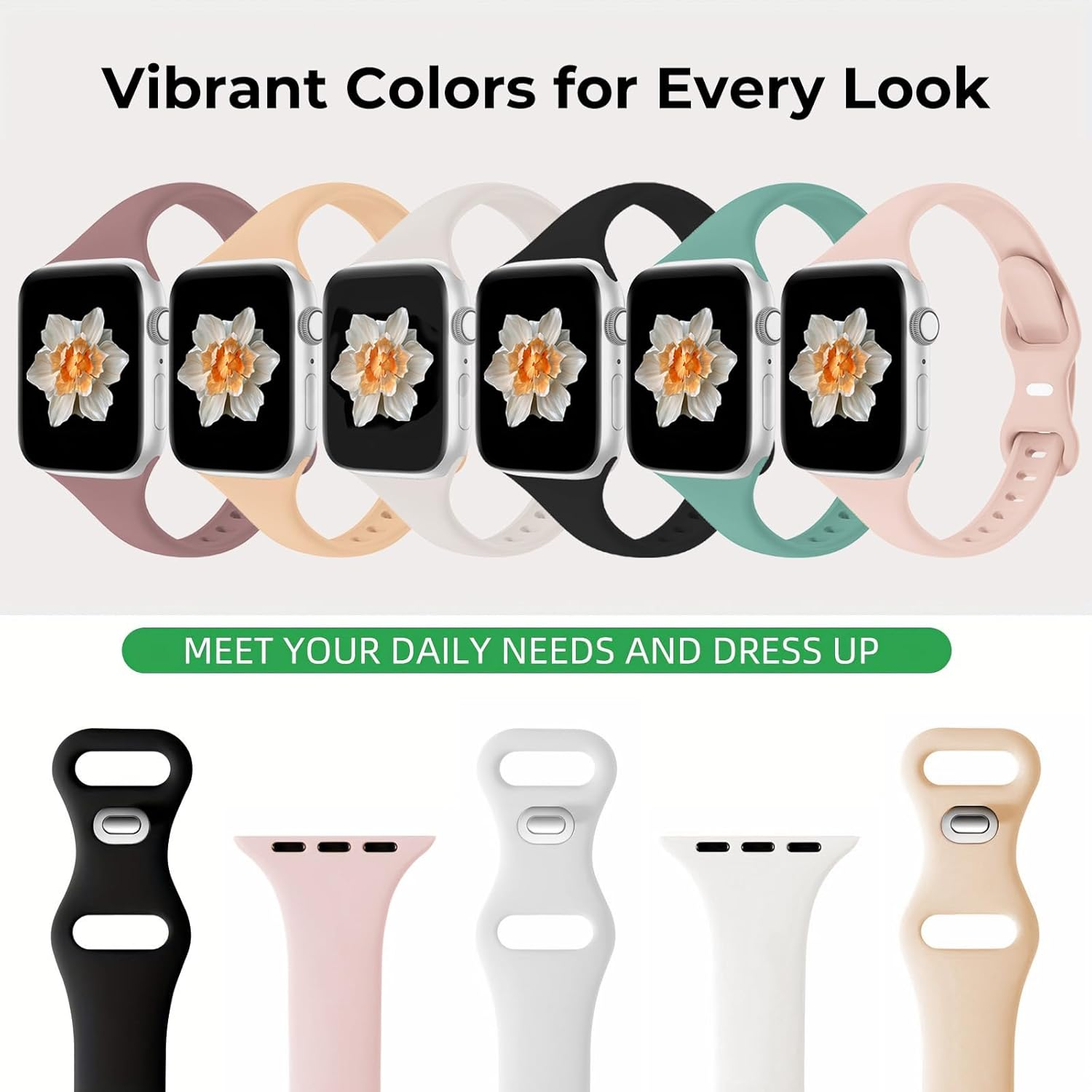 6 Pack Slim Bands Compatible with Apple Watch Band 49Mm 46Mm 45Mm 44Mm 42Mm 41Mm 40Mm 38Mm for Women,Soft Silicone Sport Strap for Iwatch Ultra 3/2/1 SE3/2/1 Series 11 10 9 8 7 6 5 4 3 2 1 image number 3