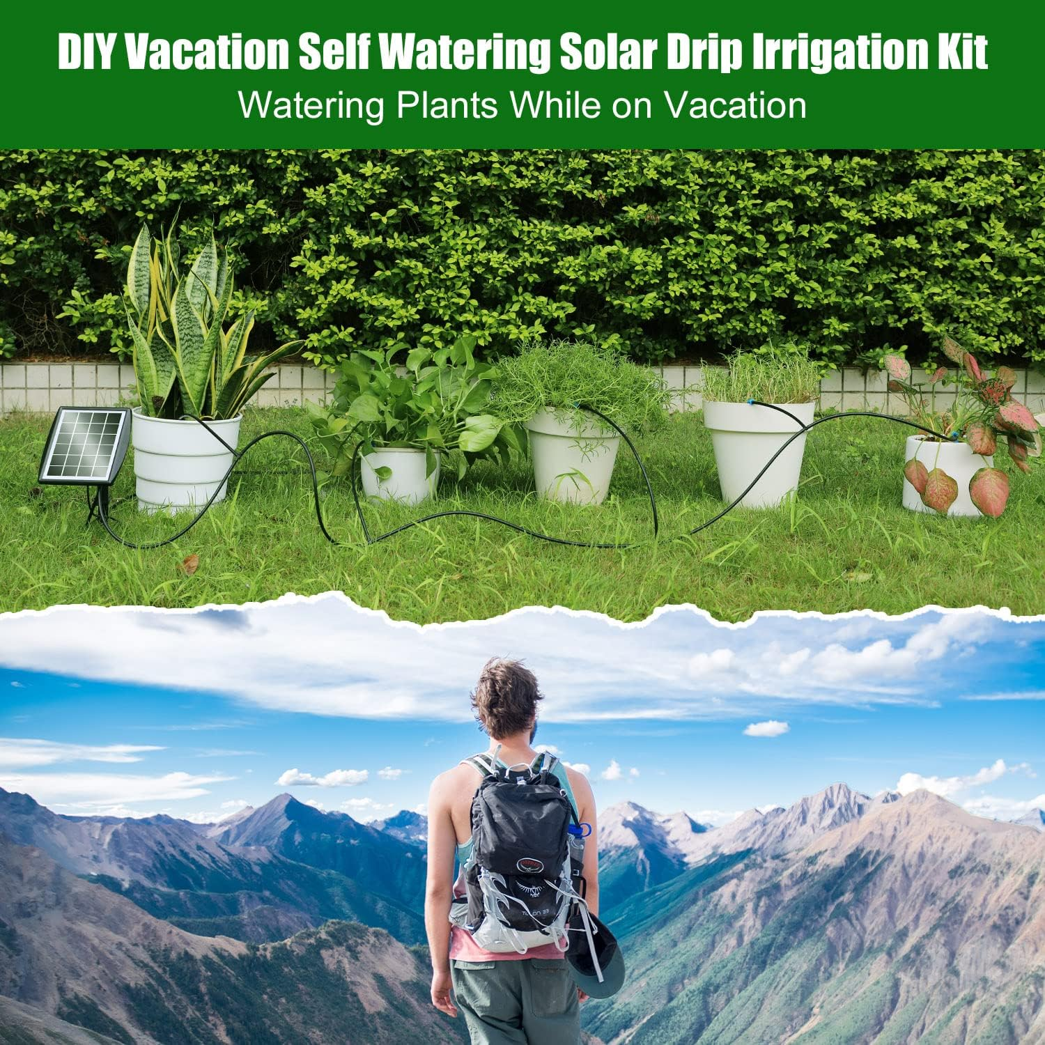 Solar Automatic Drip Irrigation Kit System, JIYANG Solar Powered Auto Easy DIY Watering Device Supported Pots Plants, 6-12 Timing Modes with Anti-Siphoning Device (Expansion Kit/Extra Accessories Kit) image number 1