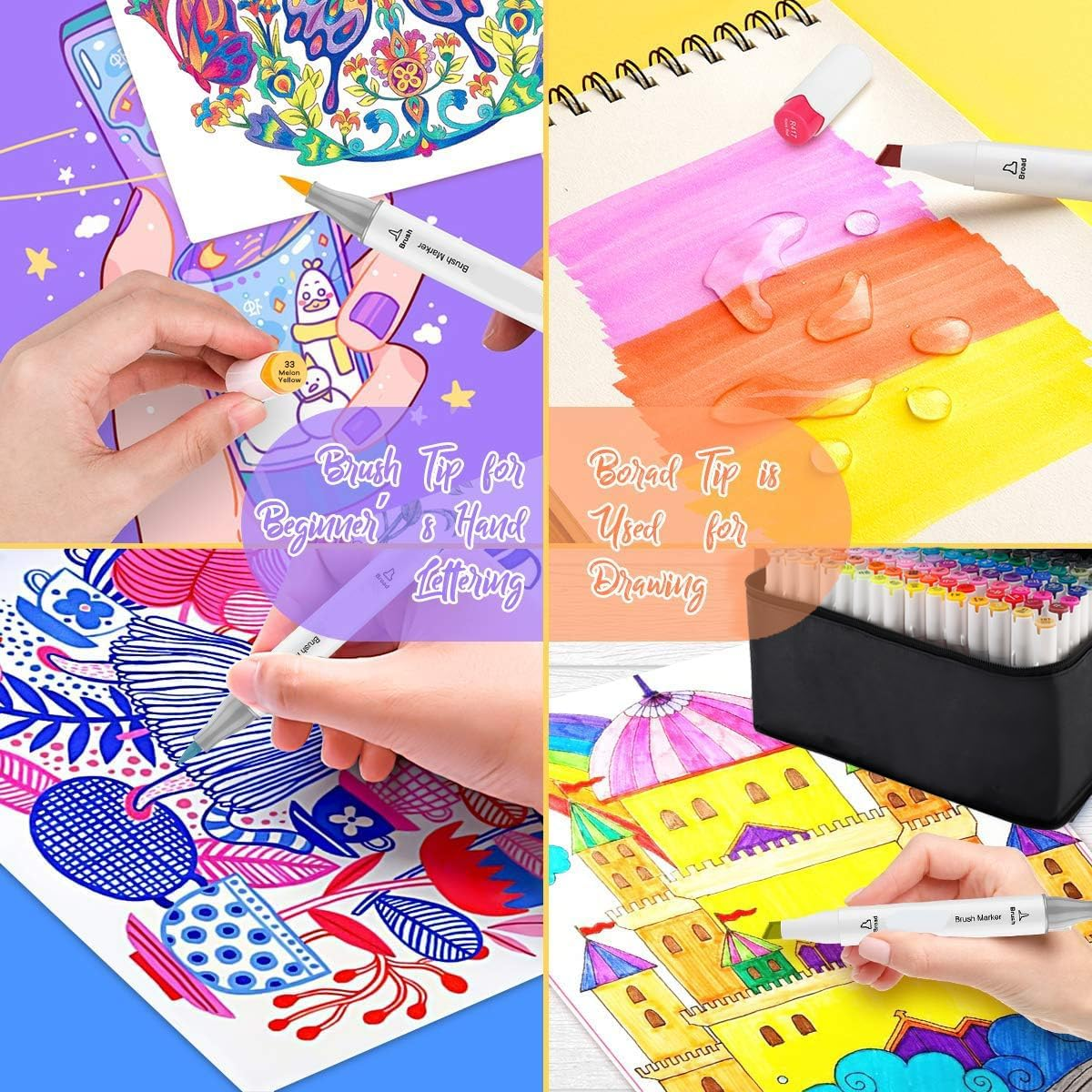 Alcohol Markers Brush Tip, 168 Colours Dual Tips Art Markers, Brush & Chisel Tip Alcohol Based Permanent Colouring Markers Drawing Pens for Kids Adults Artist Calligraphy Sketching Bullet Journal image number 4