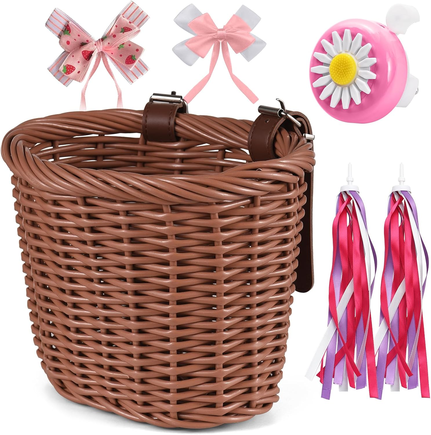 Kid'S Bike Basket for Girls Front Bike Accessories with Handlebar Streamers Cycling Ages 3-13