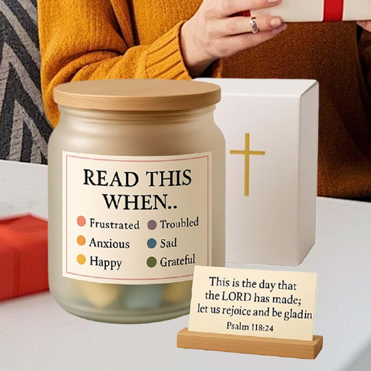 Prayer Glass, Vessel with Bible Verses - Bible Saying Basket Inspirational Prayers for Women Birthday Godmother Easter Christian Christening Home Morning Pastor Bedside Table image number 4