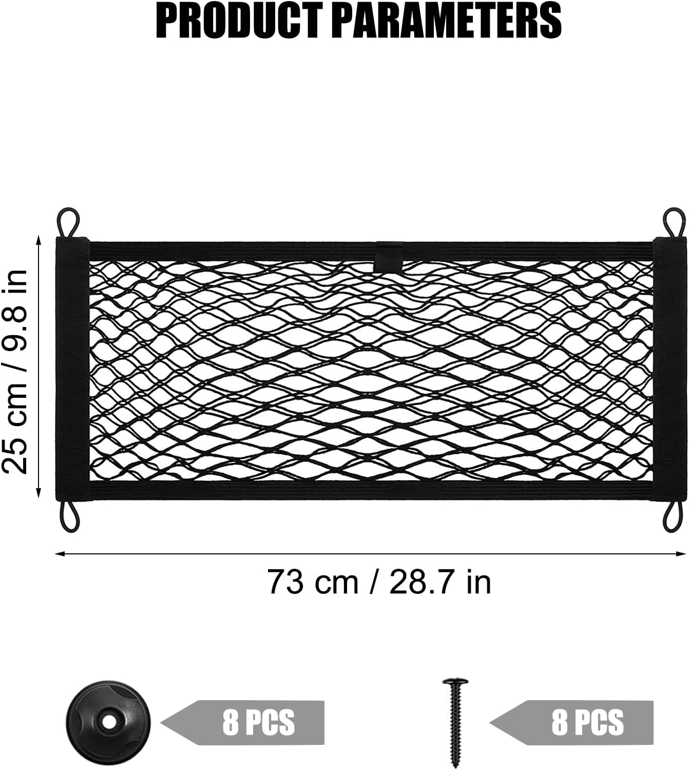 [2 Pack] Cargo Storage Net, DEDC Cargo Net Pocket Universal Accessories Elastic Automotive Large Cargo Net Storage Mesh Pocket with 8 Mounting Screws, Hooks for Truck Car SUV Boats (28.7"X9.8") image number 1