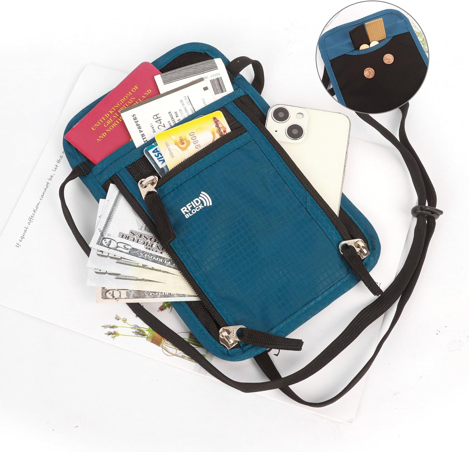 Moorle Men'S Neck Pouch with RFID Protection, Anti-Theft Unisex Travel Purse, Waterproof Shoulder Bag, Theft-Proof, Travel Neck Pouch, Chest Bag for Smartphone, Passport image number 2