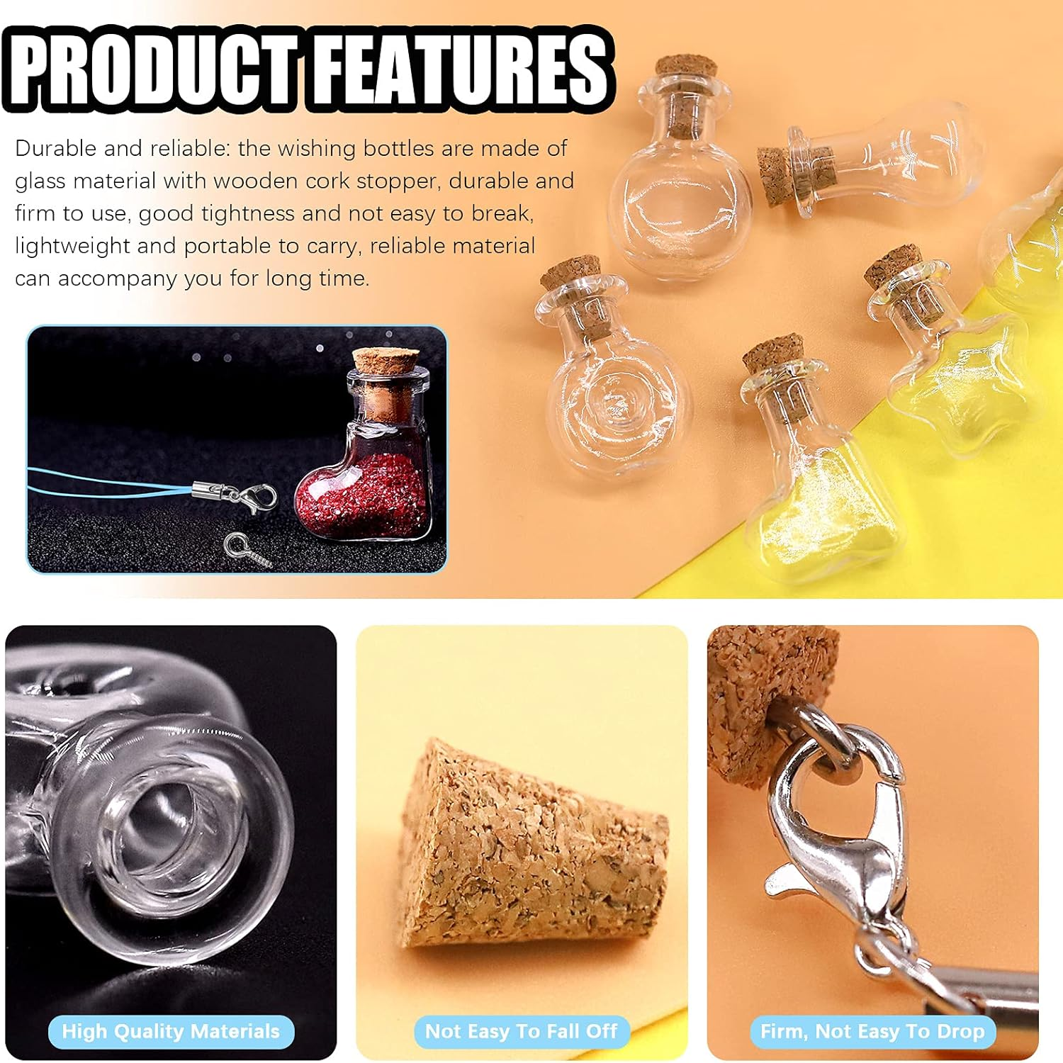Mardatt 48Pcs 6 Shapes Mini Glass Bottles with Cork Lids Wish Bottles Glass Favor Jars, 50Pcs Eye Screws, 30 Meters Twine for DIY Crafts, Home Decor, Party Favors image number 4