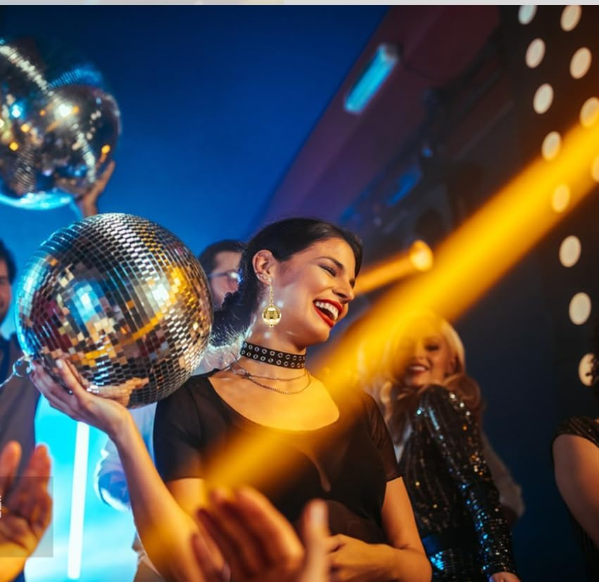 Disco Ball Earrings for Women Silver Gold Disco Mirrorball Earrings Perfect for 70S Outfits Dance Party Costume Accessories image number 5