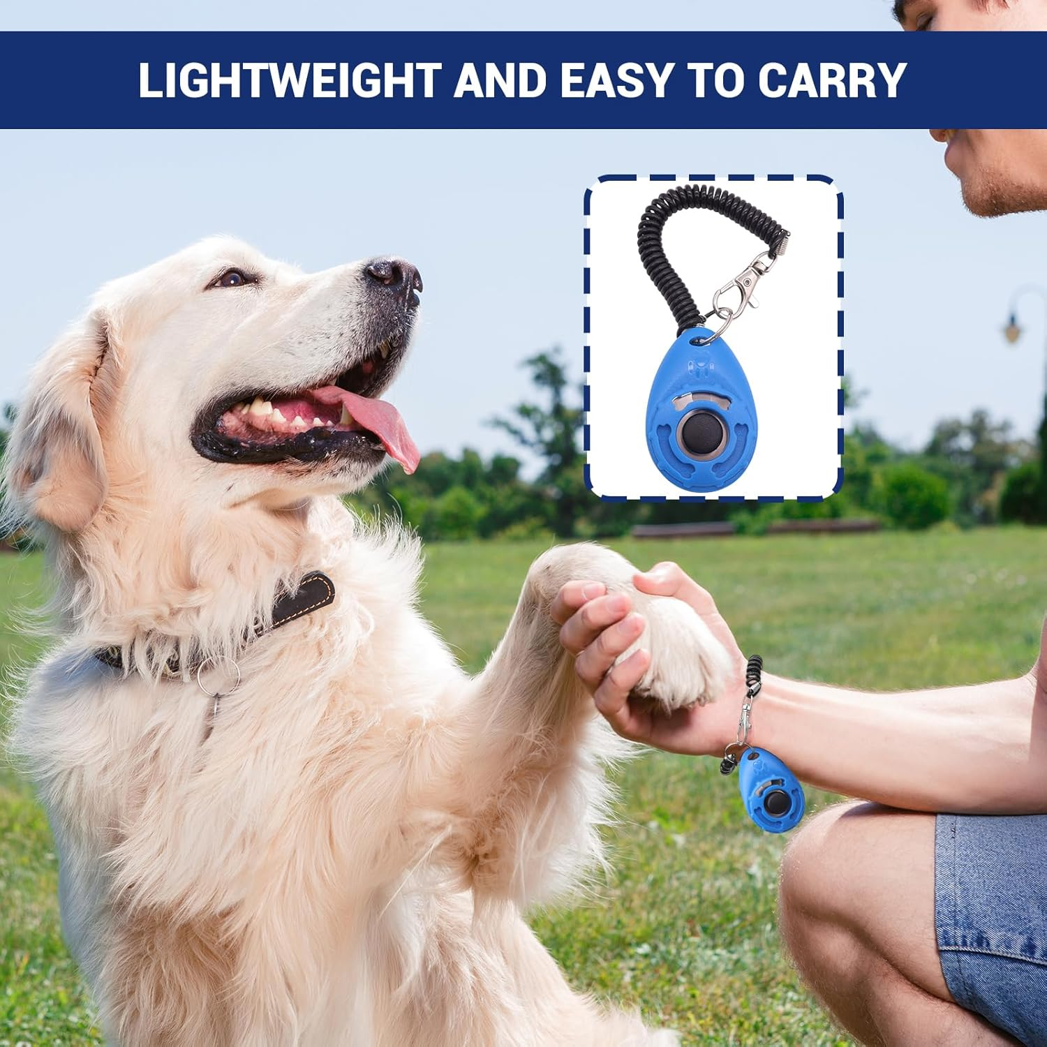 Dog Clicker, 4 Pcs Dog Training Clicker, Dog Buttons, Pet Training Clicker with Wrist Strap, Pet Behaviora Training Tools for Puppy, Cats, Birds, Hamsters, for Pet Lovers (Black&White&Blue&Lake Blue) image number 2