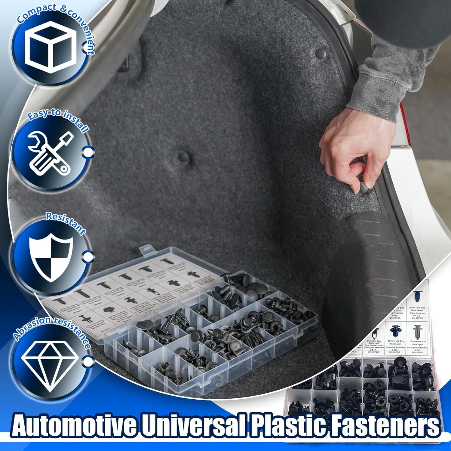 Car Retainer Clips, 240 Pcs Push Bumper Fastener Rivet Clips with Remover Fit, Auto Body Plastic Retainer Clips for Most GM and Nissan Automobiles image number 1