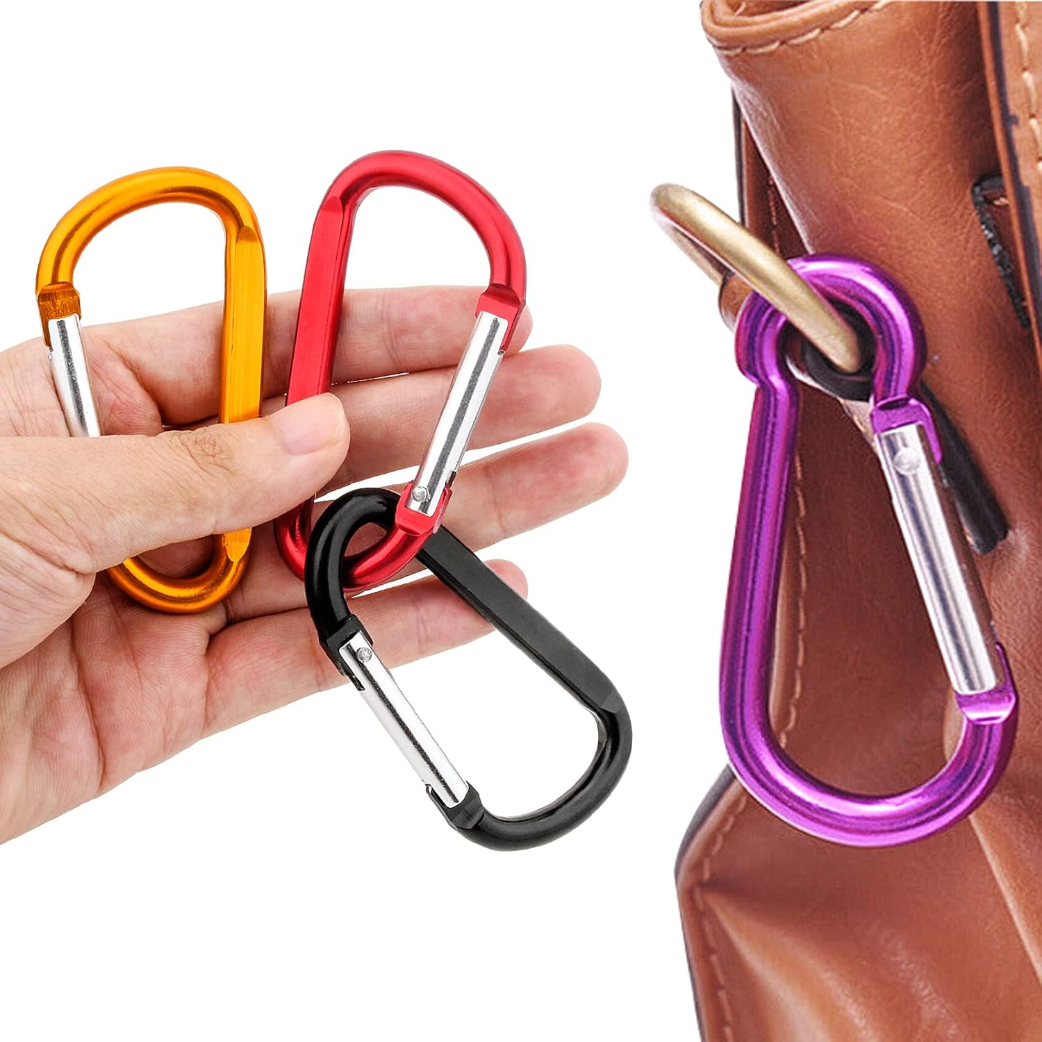 10 Pack 3'' Aluminum Spring Snap Hook Carabiner D Ring Carabiner Clip Camping Accessories Fishing Hiking Traveling and Keychain Craebuer, Colour, 3 image number 1