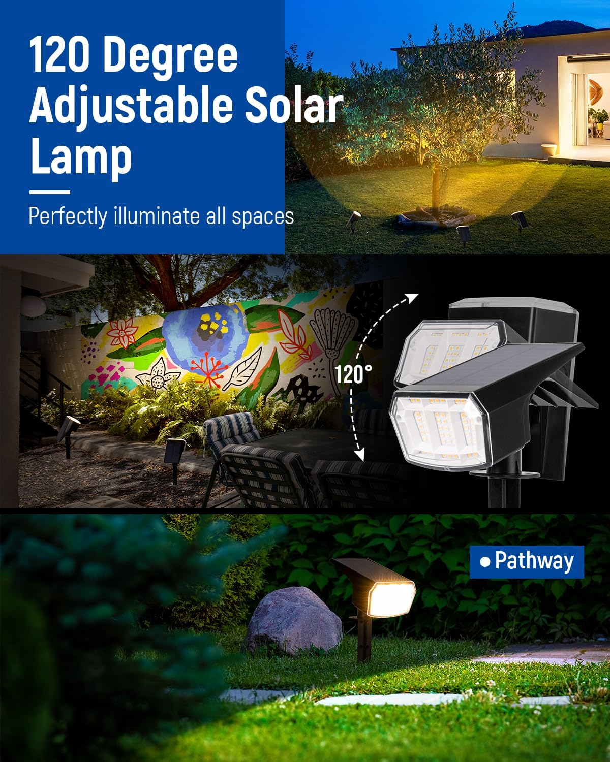 Solar Spot Lights Outdoor Waterproof 4 Pack IP65, 63 LED 3 Lighting Modes Spotlights for Yard House Garden Garage Pathway image number 6