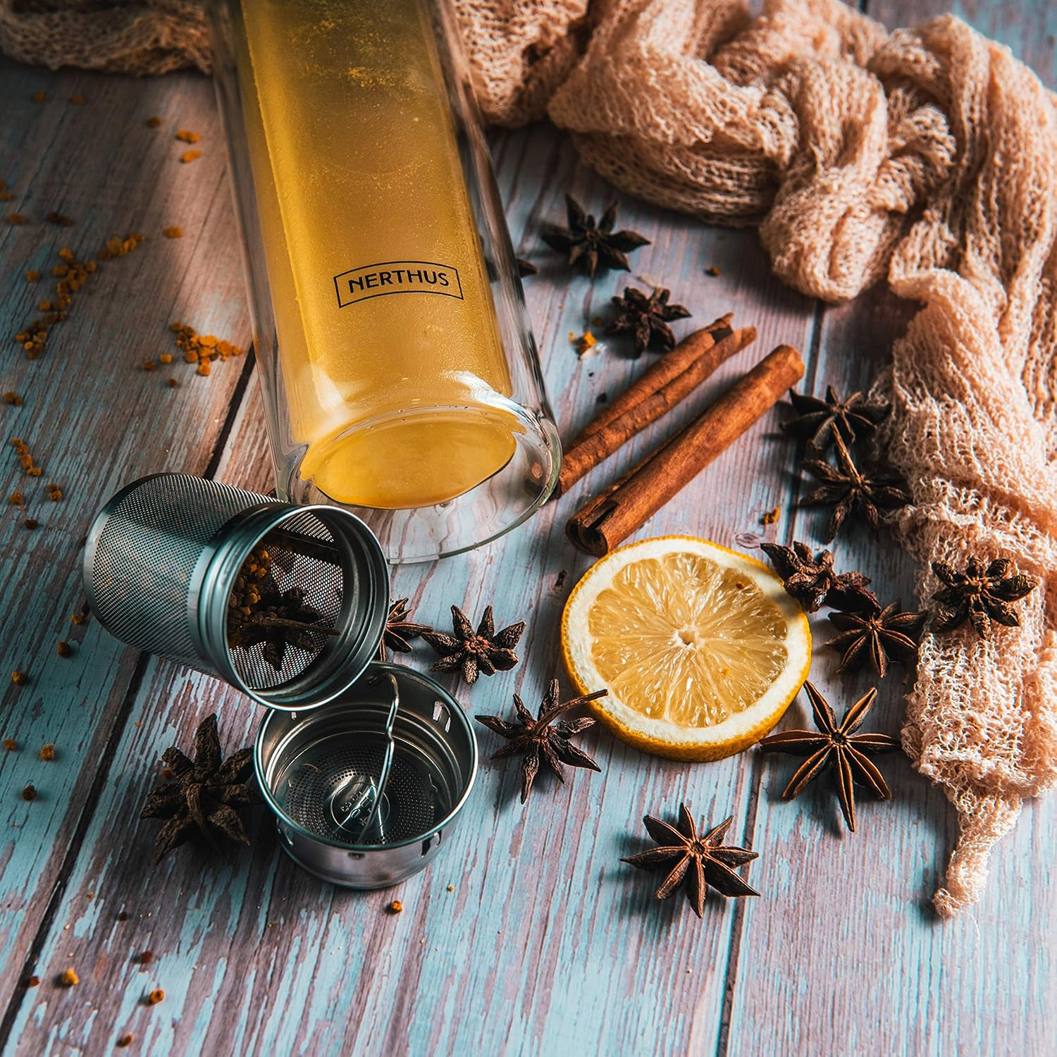 Nerthus FIH 664 Filter 350 ML, Insulated with Double Wall, Infuser Bottle, Flask, Travel Mug, Teapot, 0.35 L, Glass - Transparent image number 6