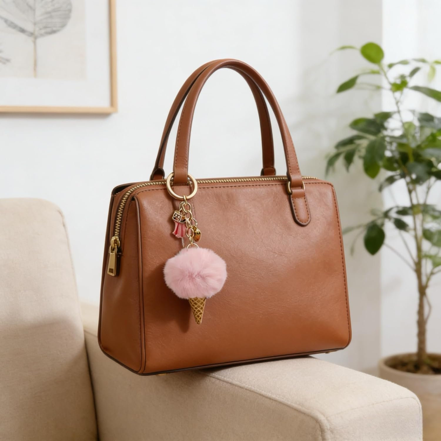 Kzhuim Soft Plush Ice Cream Keychain - 10 Color Dessert Pendant Charm for Bags, Backpacks, Women, Kids (4.5Cm, 14.5Cm Total) - Purple image number 2