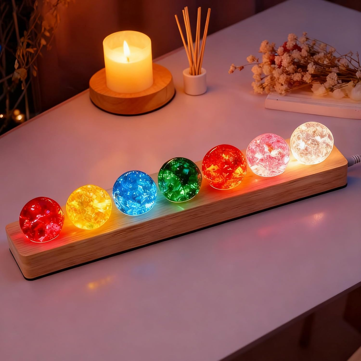 GBKDQQ 3D Crystal Ball Night Light, 7 Colours of Crystal Balls, USB 40 Mm Glass Ball with Wooden Base, Crystal Balls for Children'S Room, Boys, Girls, Bedroom Decoration and Gift