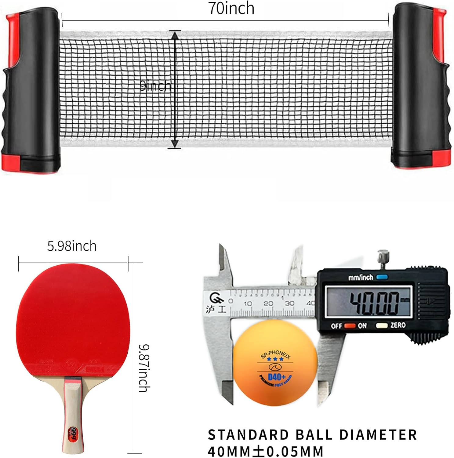 SPP Portable Table Tennis Set &ndash; Retractable Ping Pong Net, 2 Table Tennis Rackets, 6 Ping Pong Balls &ndash; Adjustable Net for Any Table, Indoor & Outdoor Play, Complete 2-Player Kit image number 4