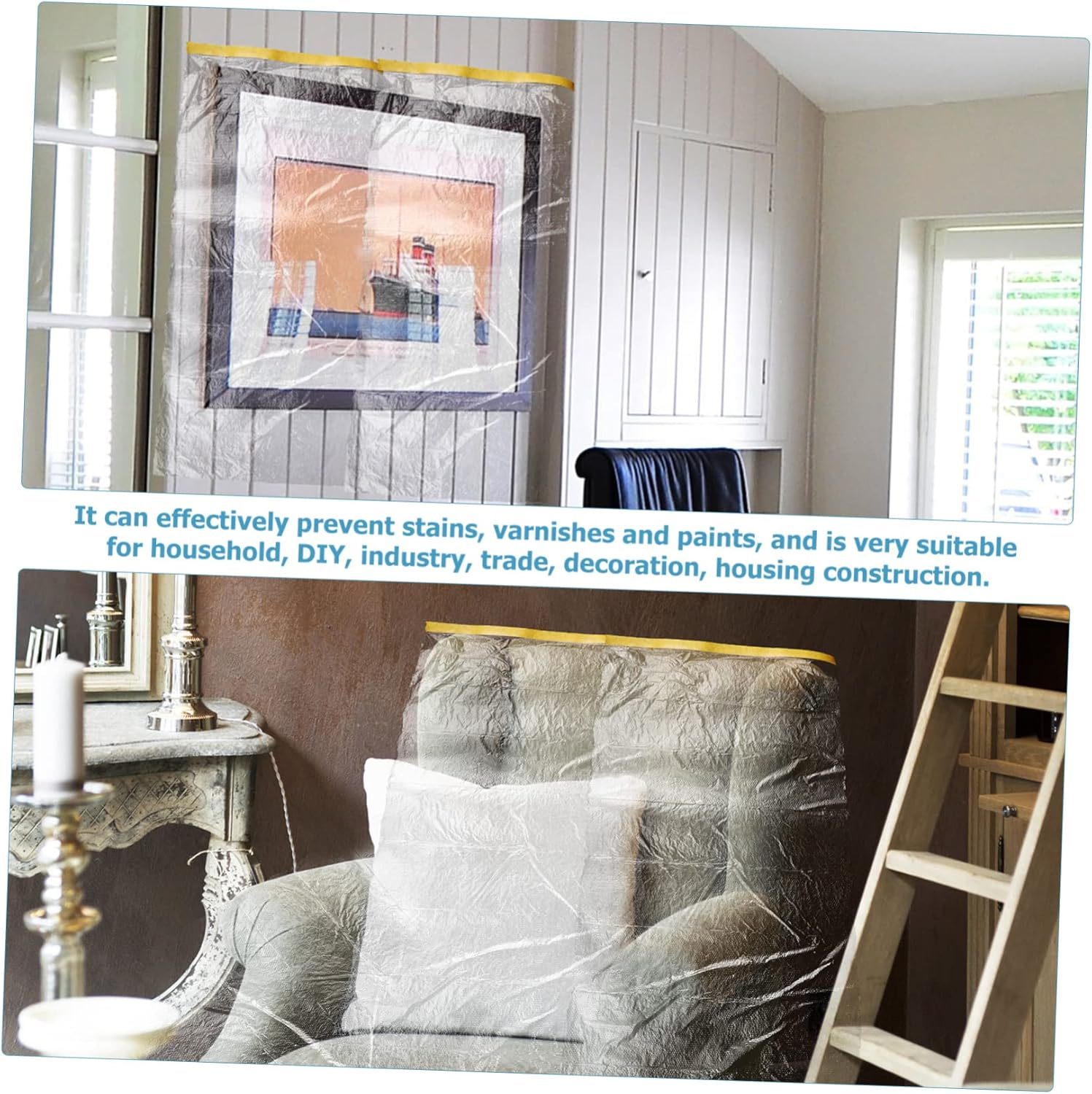 6Rolls Self-Adhesive Masking Film Covering Paper for Painting Automotive Furniture Dust Protection Masking Tape Films image number 1