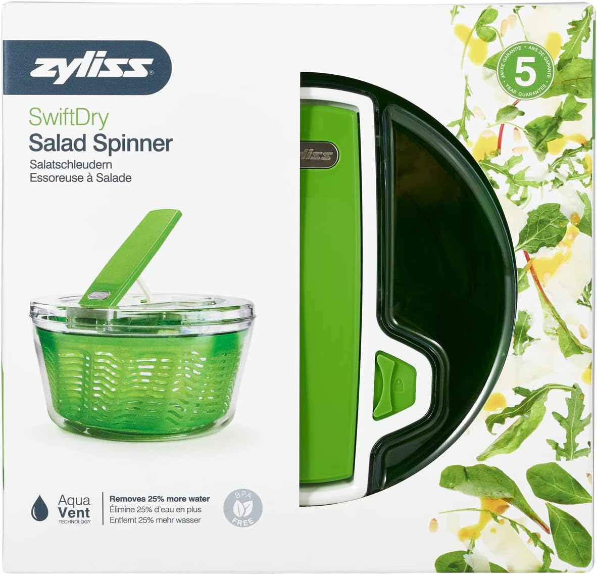 Zyliss Swift Dry Salad Spinner - Large, 4-6 Serving Capacity, with Unique Aquavent&trade; Technology | Non-Slip Base | Dishwasher-Safe| Bpa-Free | 5-Year Manufacturer Guarantee | Green image number 4