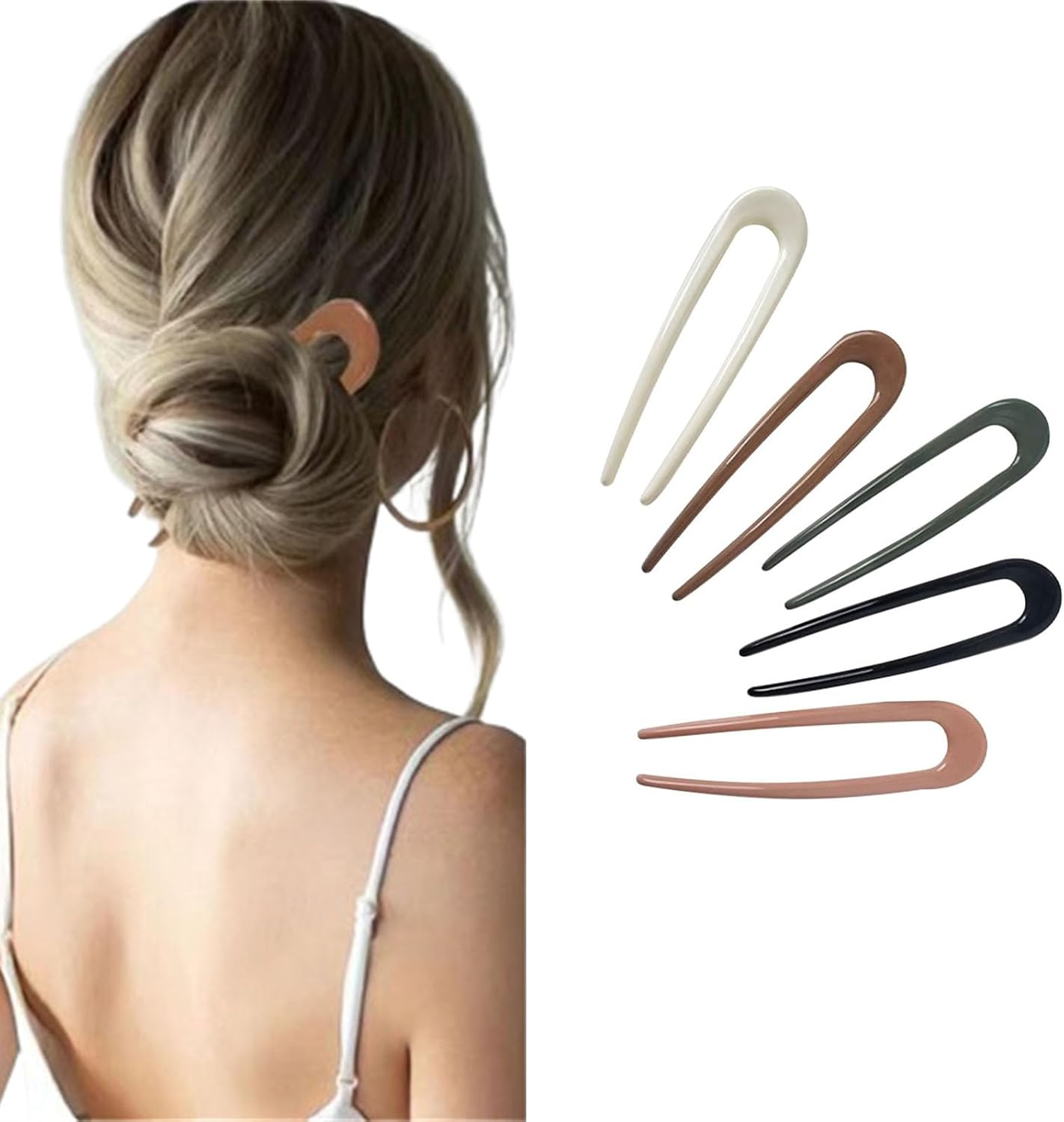 U Shaped Hairpin, French Hairpin Fork Updo Chignon Pins Headpiece, for All Hair Types of Women and Girls Styling Hair Accessories (Pack of 5) image number 5