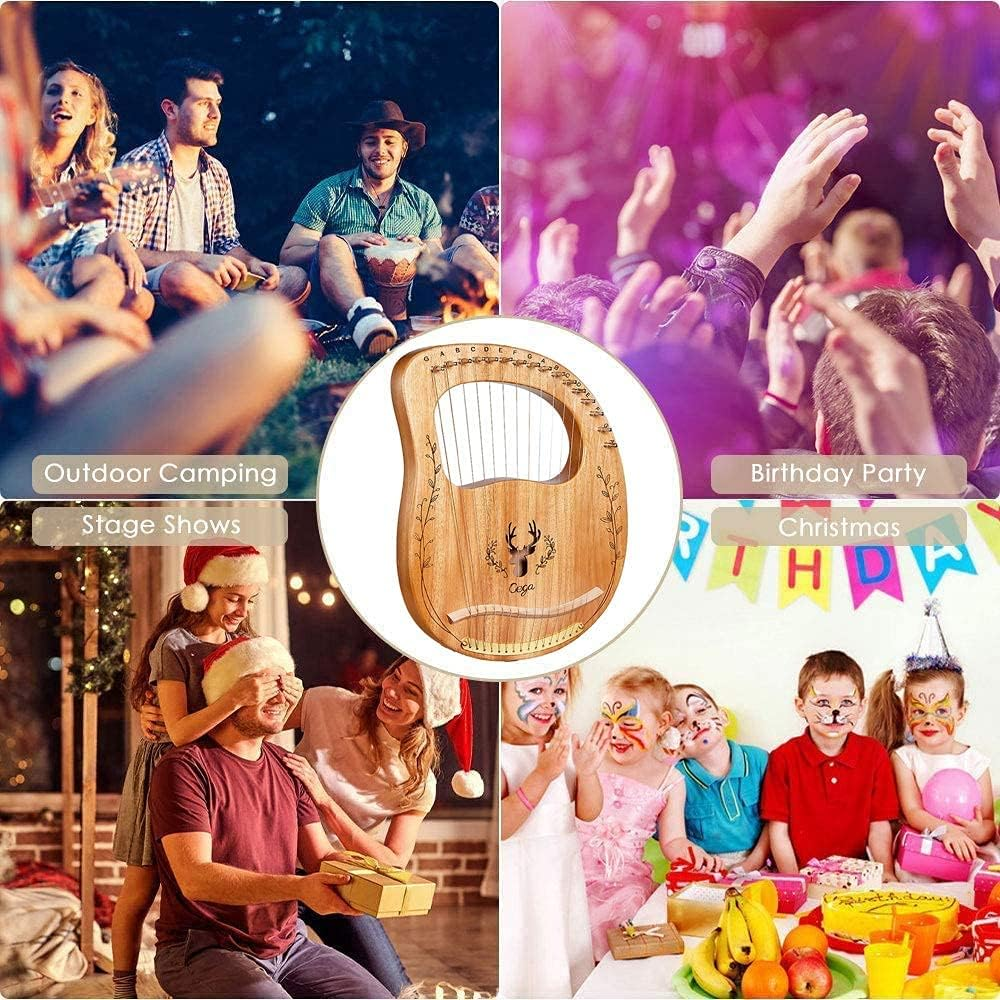 Lyre Harp, 16 Strings Mahogany Solid Wood Metal String Adult/Child Musical Instrument, with Tuning Wrench Pick, Black Gig Bag, and Music Tutorial for Beginner Instrument Lovers (Wood Color) image number 5