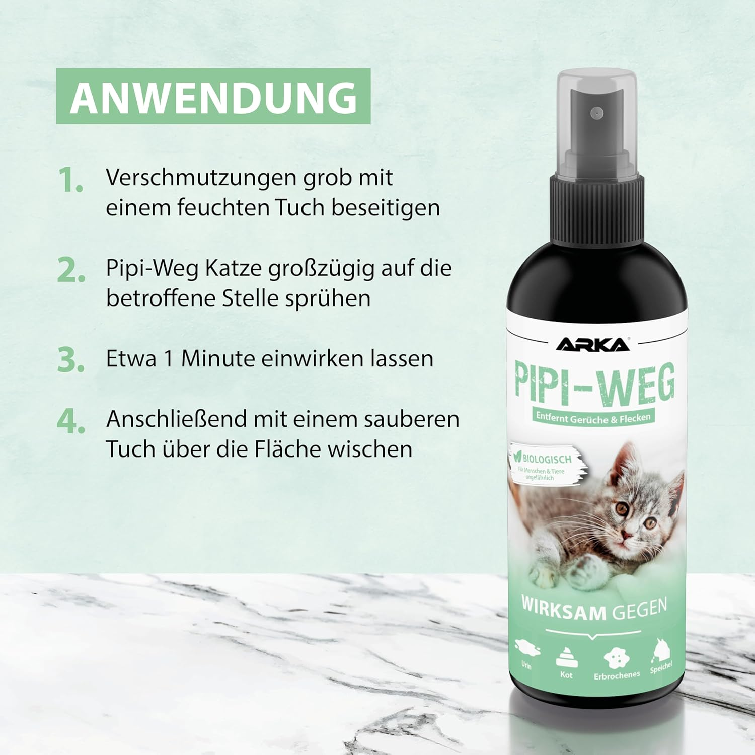 Pipi-Weg Cat - Biological Odour Remover & Stain Remover Spray - 100 Ml - against Cat Urine, Faeces & Vomit - Deep Pore Cleaning in the Home & Animal Area - for Cat Litters