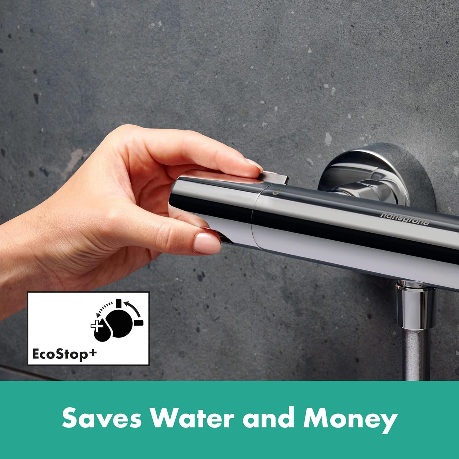 Hansgrohe Ecostat Fine - Shower Thermostat Exposed with Ecostop+, Thermostatic Shower Mixer with Safety Stop at 40 &deg;C, Thermostat for Showers, Mixer Tap for 1 Function, Chrome, 13324000